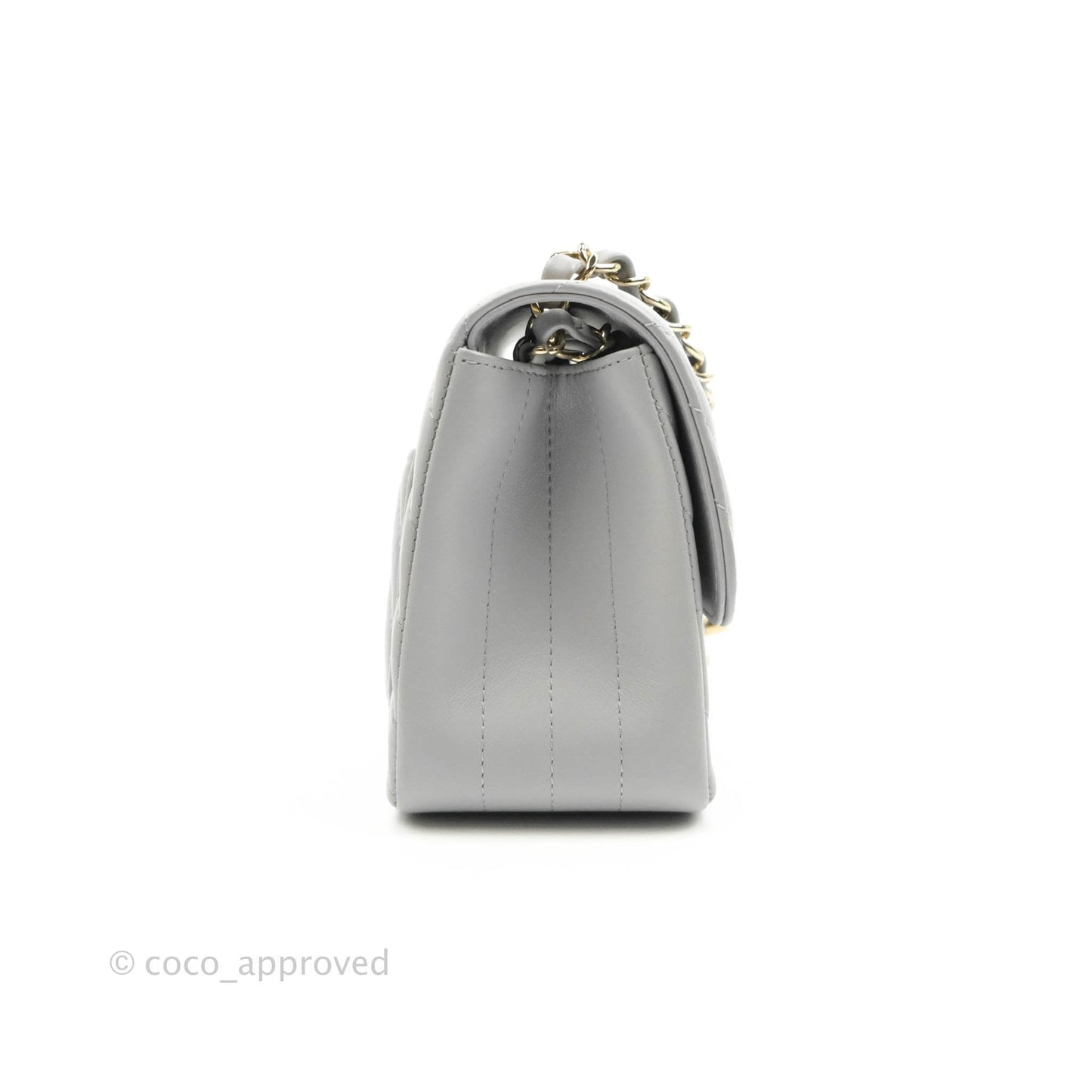 Chanel Mini Square Chevron Grey Lambskin Gold Hardware
