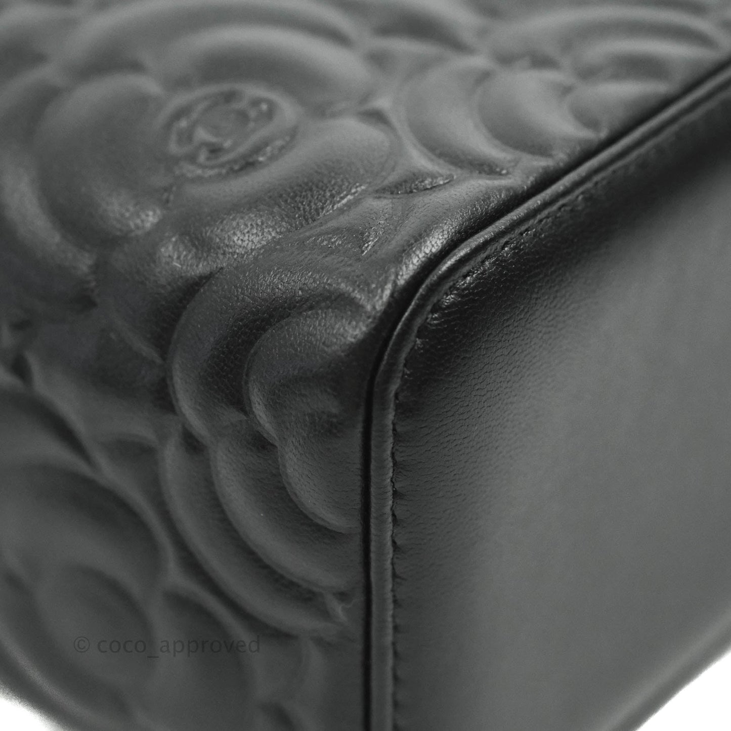 Chanel Vanity Rectangular Camellia Embossed Black Lambskin Gold Hardware