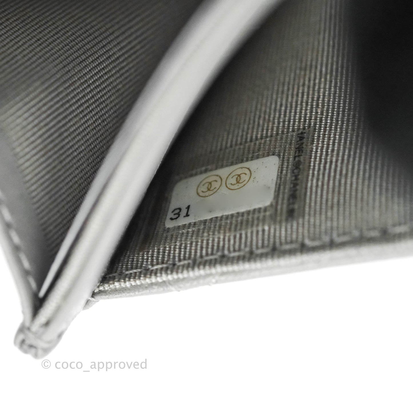 Chanel Quilted Flap Card Holder Grey Lambskin Silver Hardware