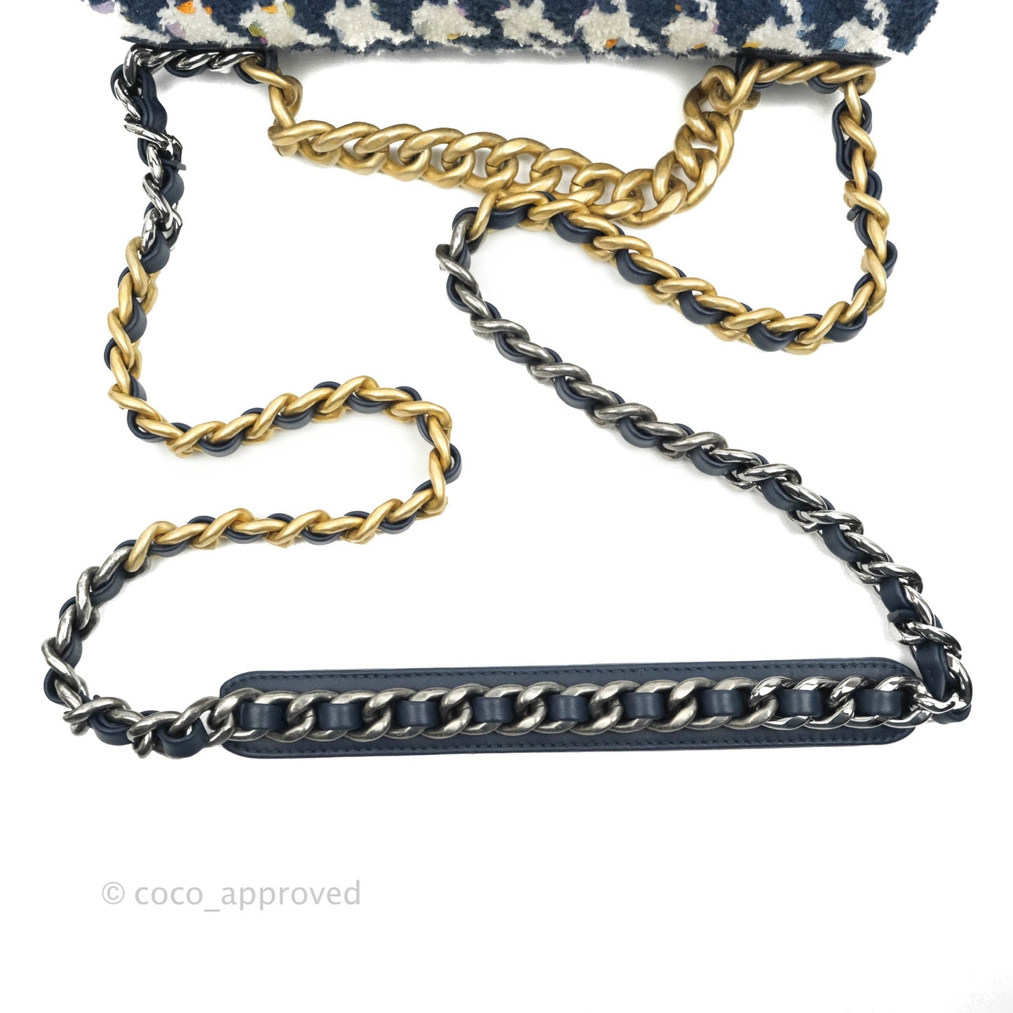 Chanel 19 Small Quilted Houndstooth Tweed Blue White Mixed Hardware