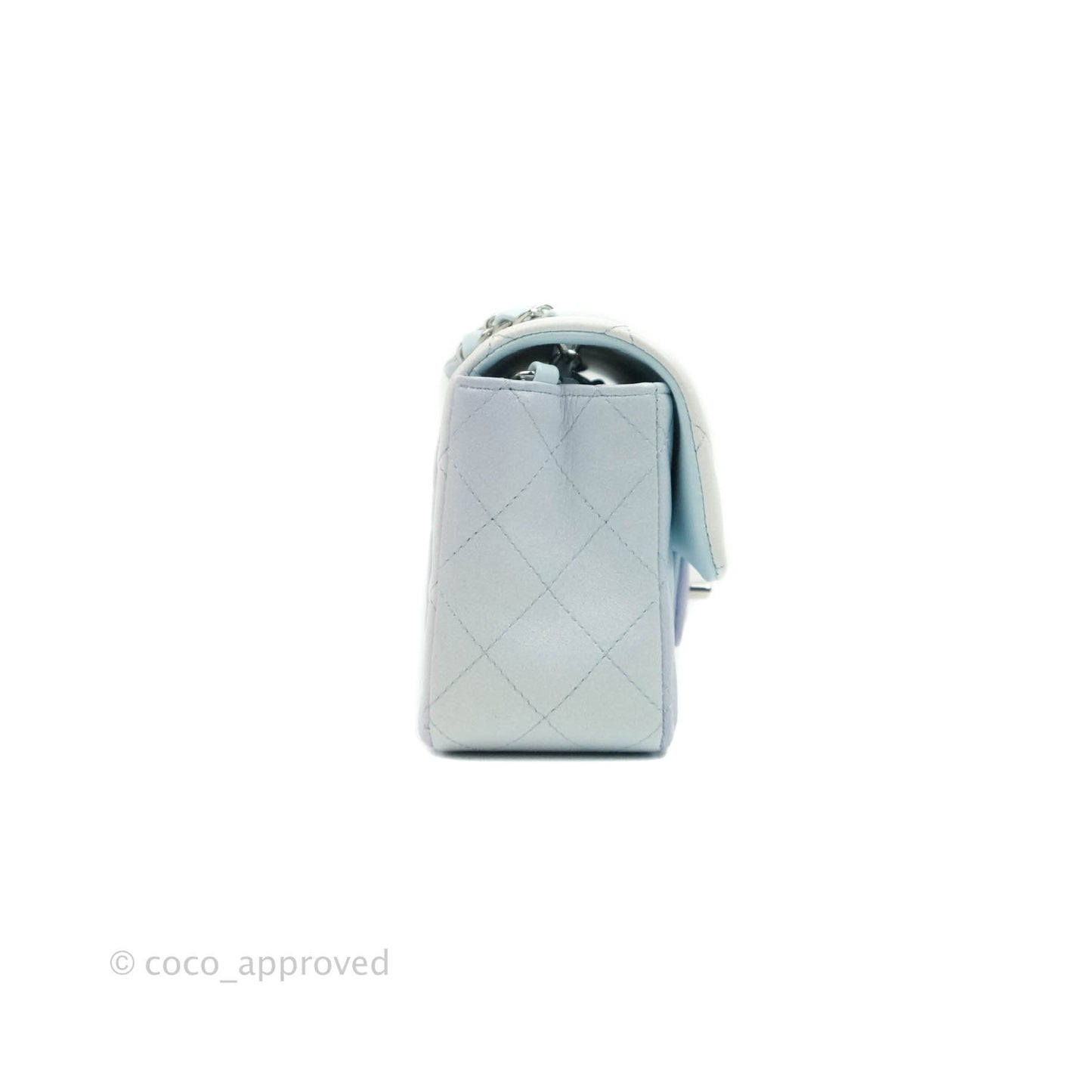 Chanel Quilted Mini Rectangular Flap Iridescent Blue Silver Hardware