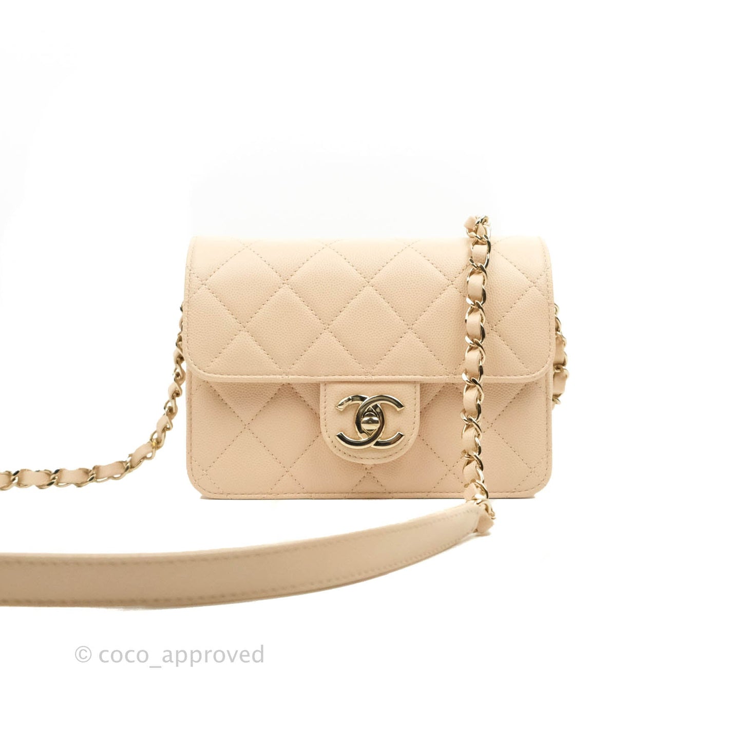 Chanel Quilted Small Like The Wallet Flap Light Beige Caviar Light Gold Hardware 22C
