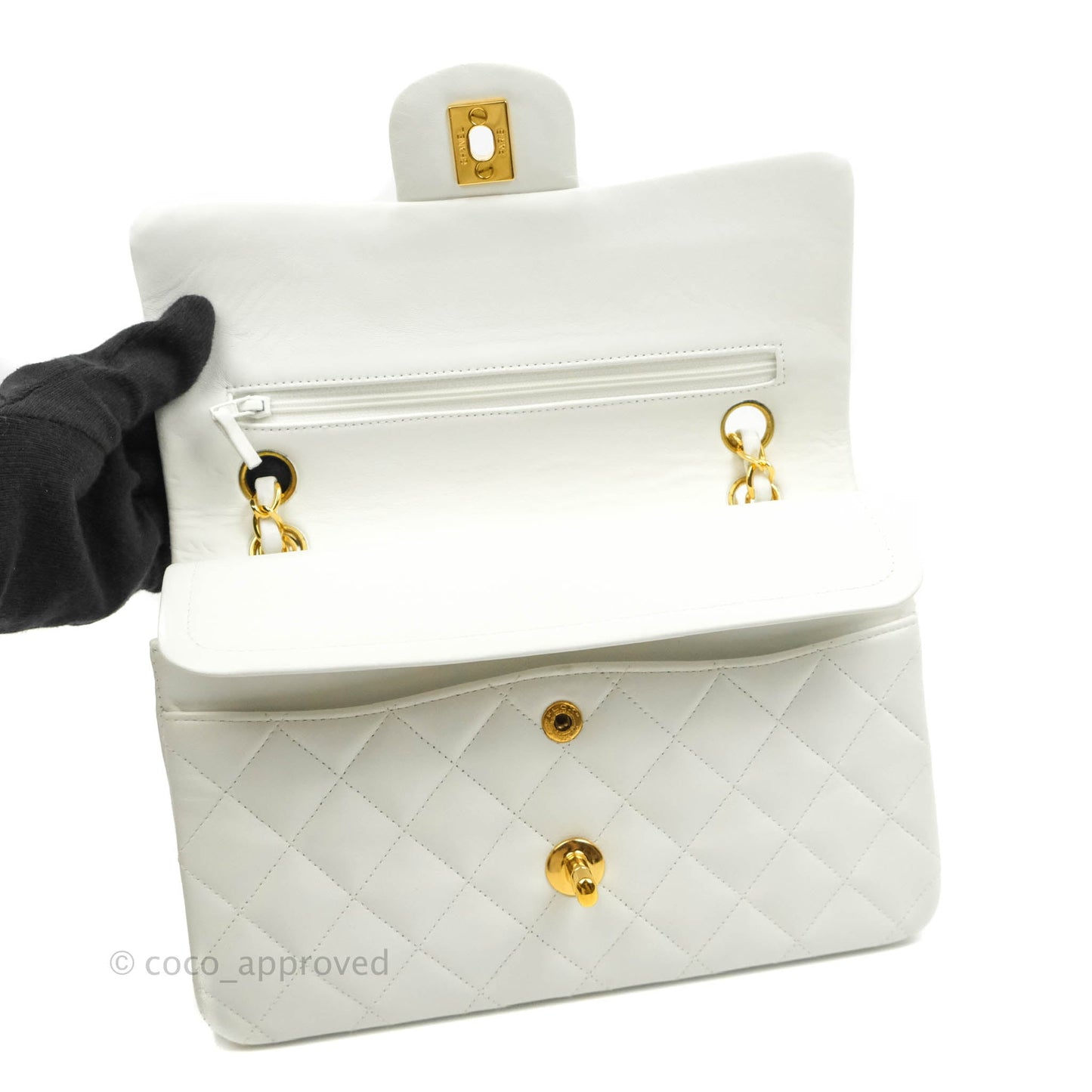 Chanel Classic Vintage Small S/M Flap White Lambskin 24K Gold Hardware
