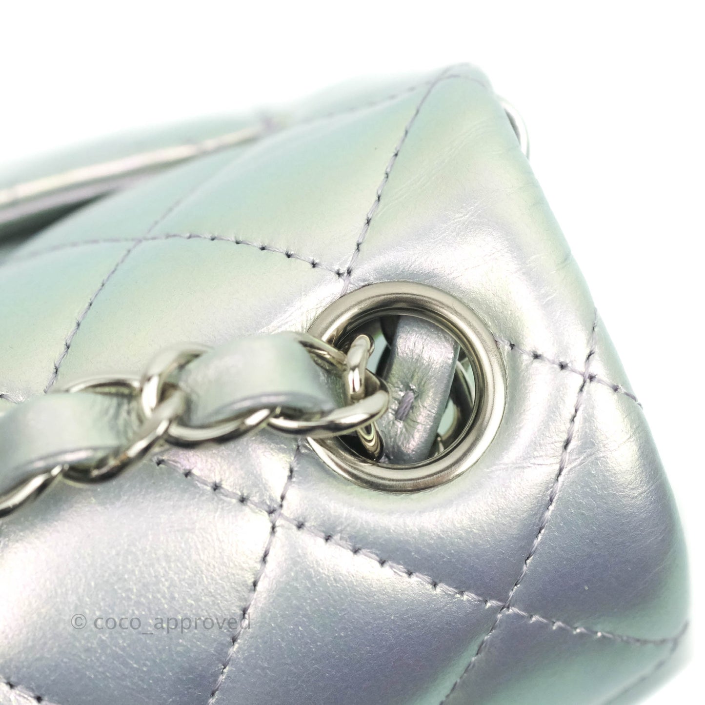 Chanel Mini Square Quilted Iridescent Lilac Silver Hardware 21K