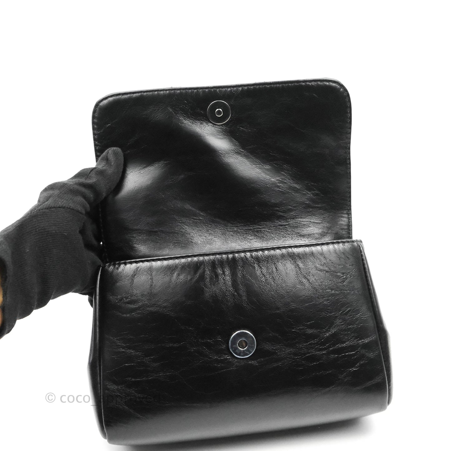 Chanel Quilted Double Sided Flap Black Aged Calfskin Ruthenium Hardware