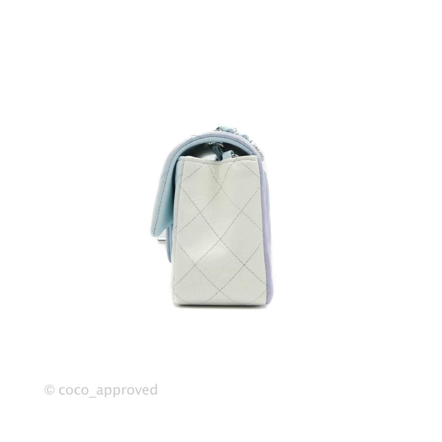 Chanel Quilted Mini Rectangular Flap Iridescent Blue Silver Hardware