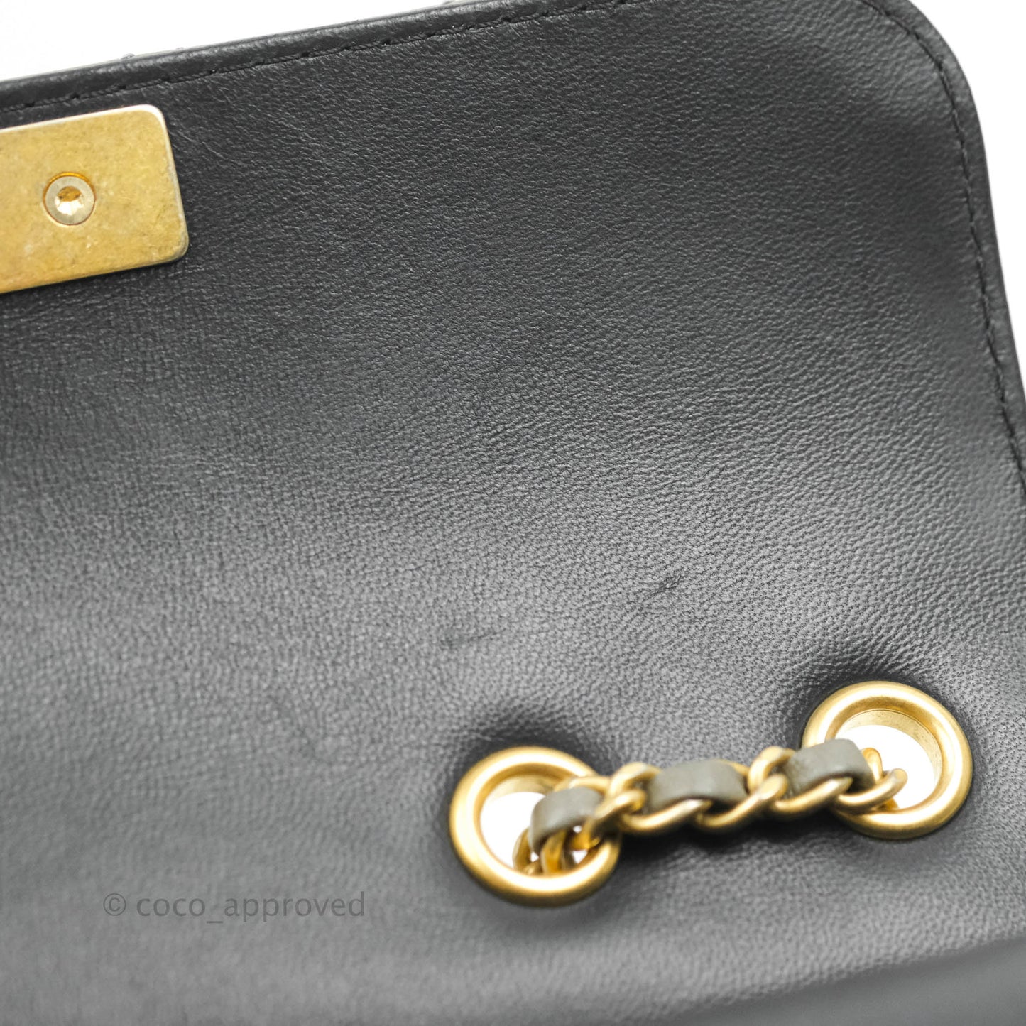 Chanel Small Enamel CC Flap Bag Quilted Grey Lambskin Aged Gold Hardware