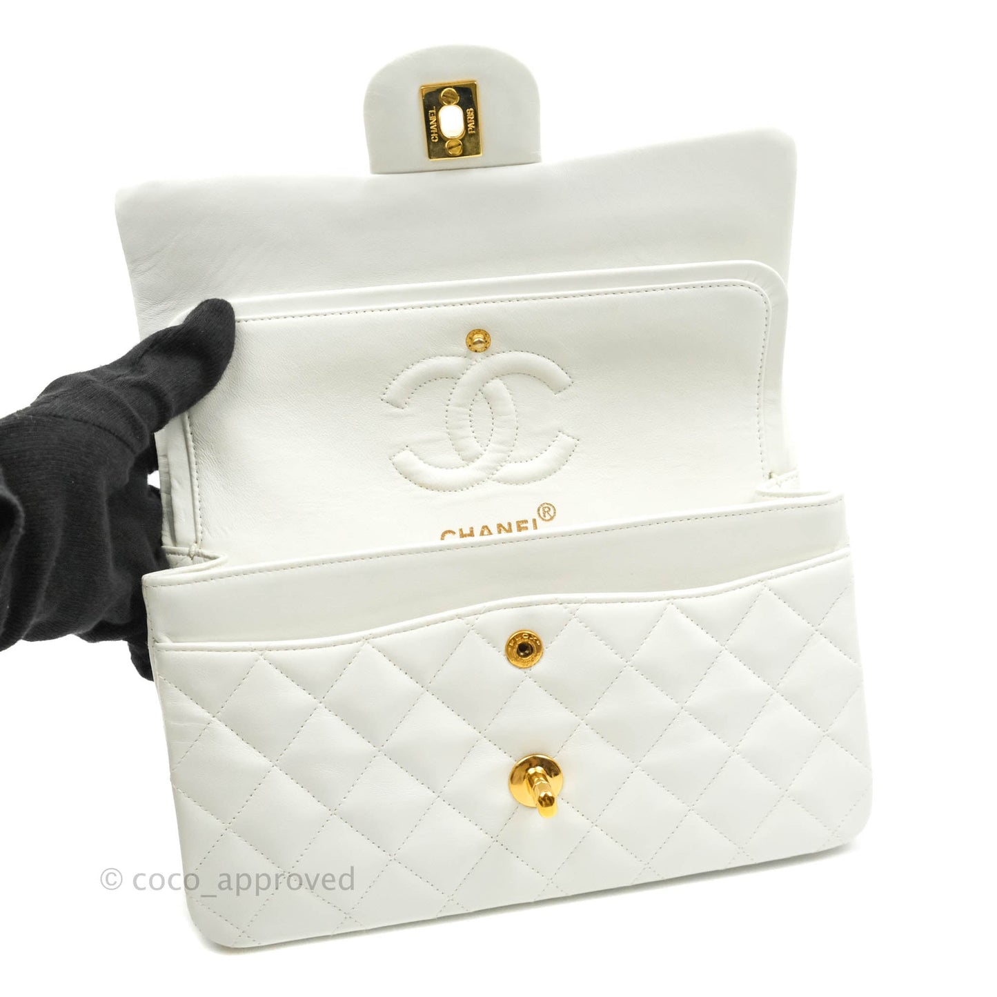 Chanel Classic Vintage Small S/M Flap White Lambskin 24K Gold Hardware