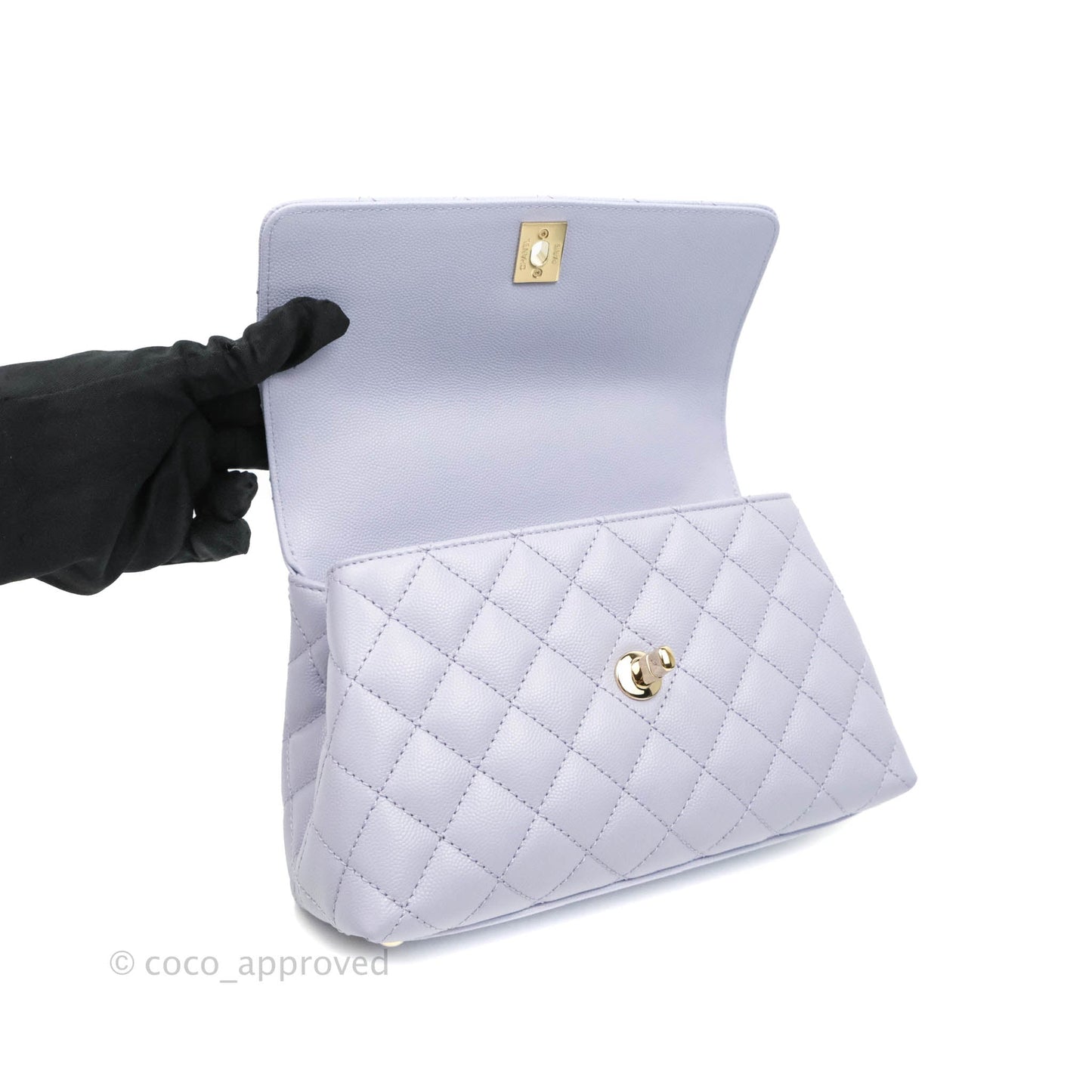 Chanel Small Coco Handle Chevron Purple Lilac Caviar Gold Hardware 21K