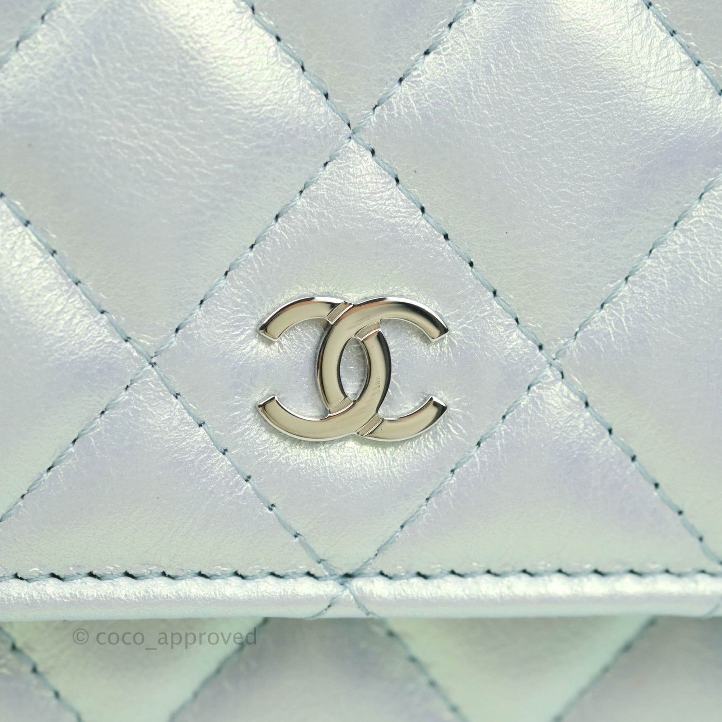Chanel WOC Quilted Iridescent Light Blue Calfskin Silver Hardware