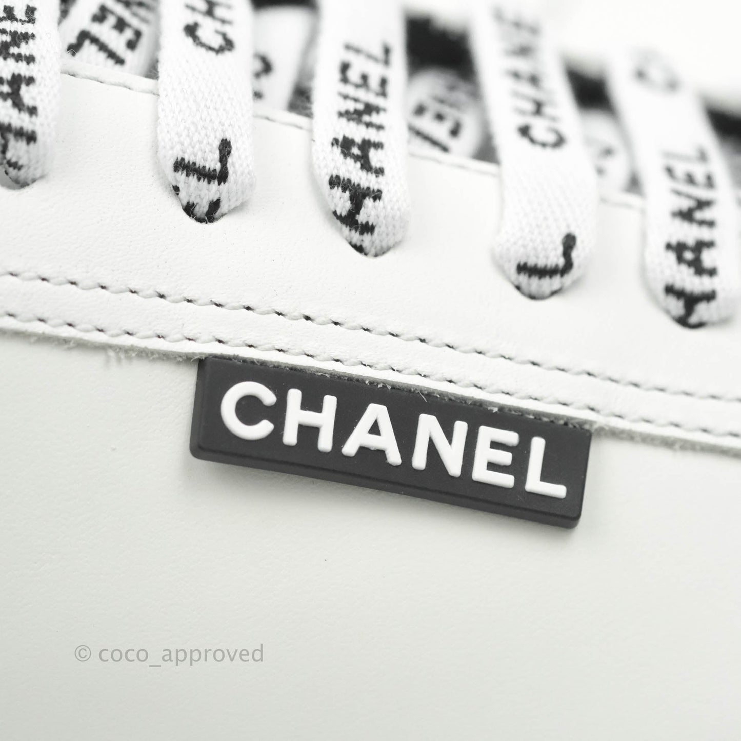 Chanel Logo Pull Tab Lace-up Sneakers White & Black Size 37.5