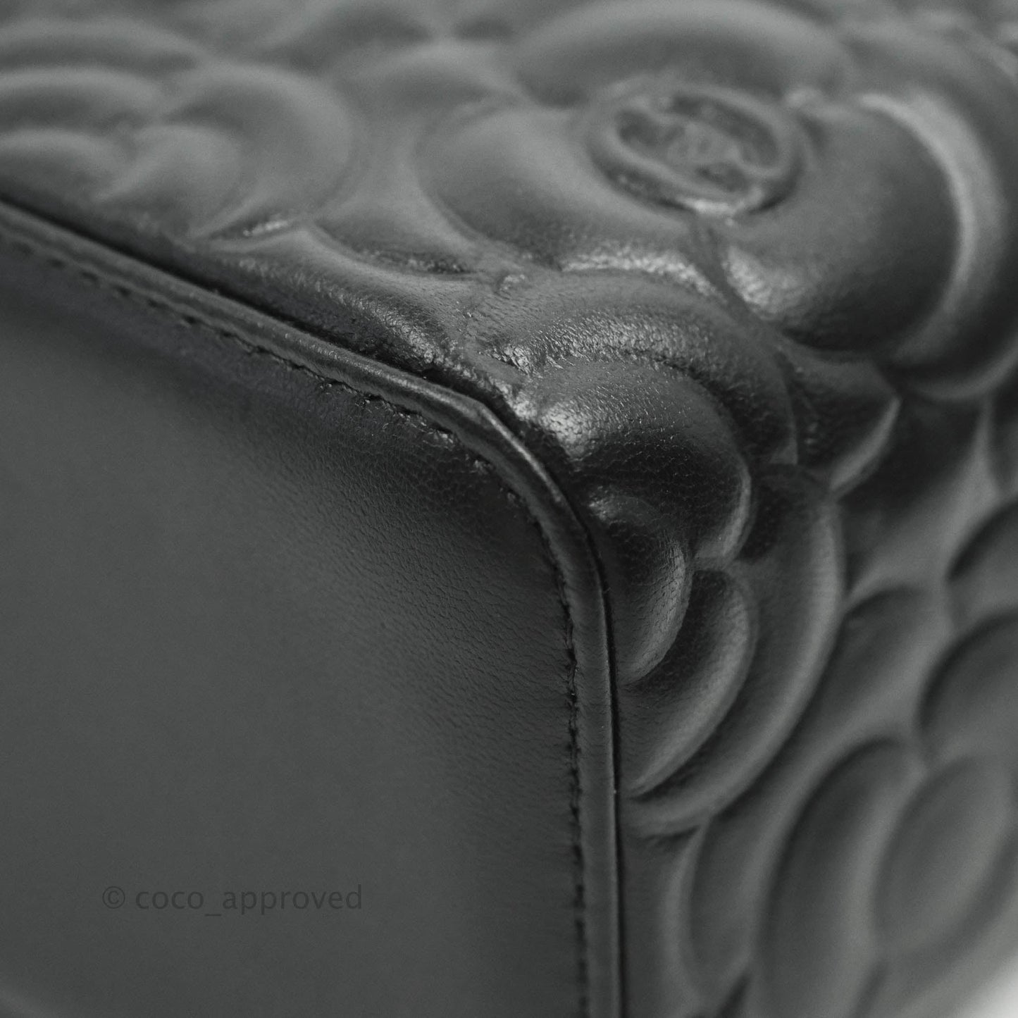 Chanel Vanity Rectangular Camellia Embossed Black Lambskin Gold Hardware