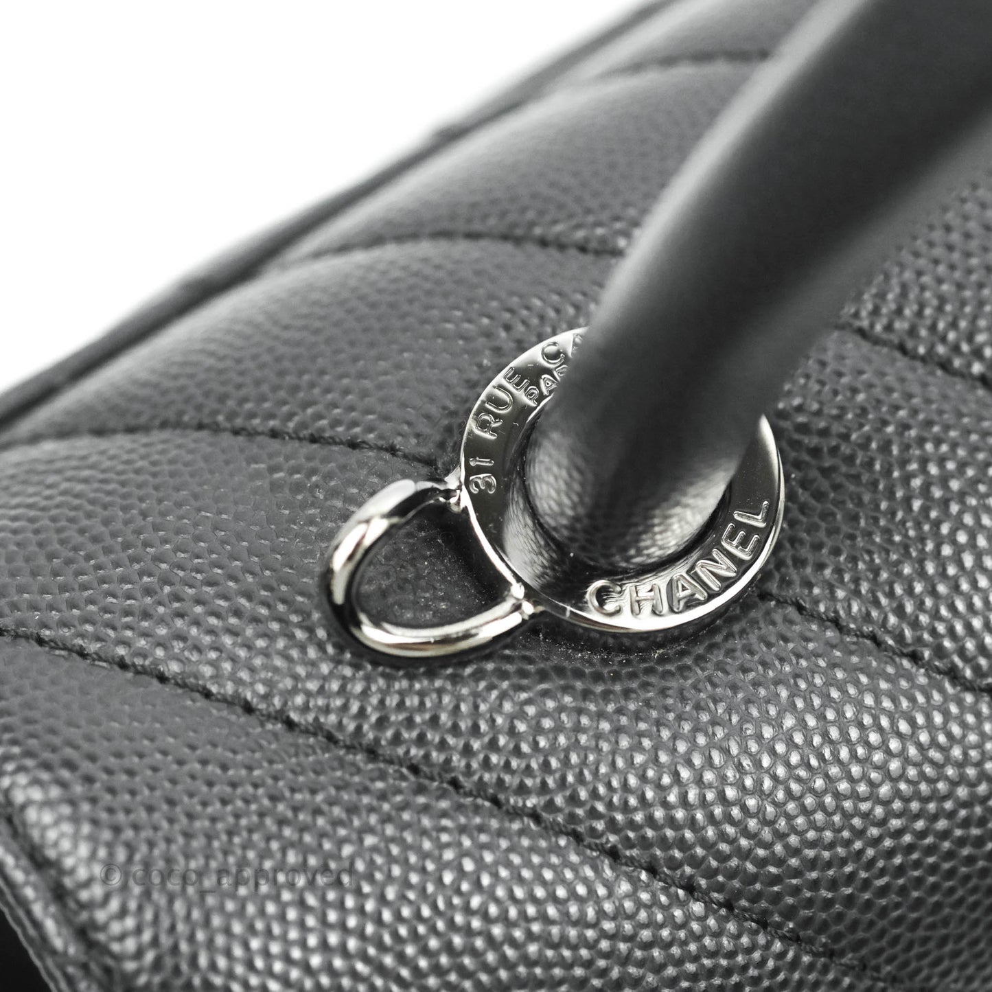 Chanel Medium (Small) Coco Handle Chevron Dark Grey Caviar Black Hardware