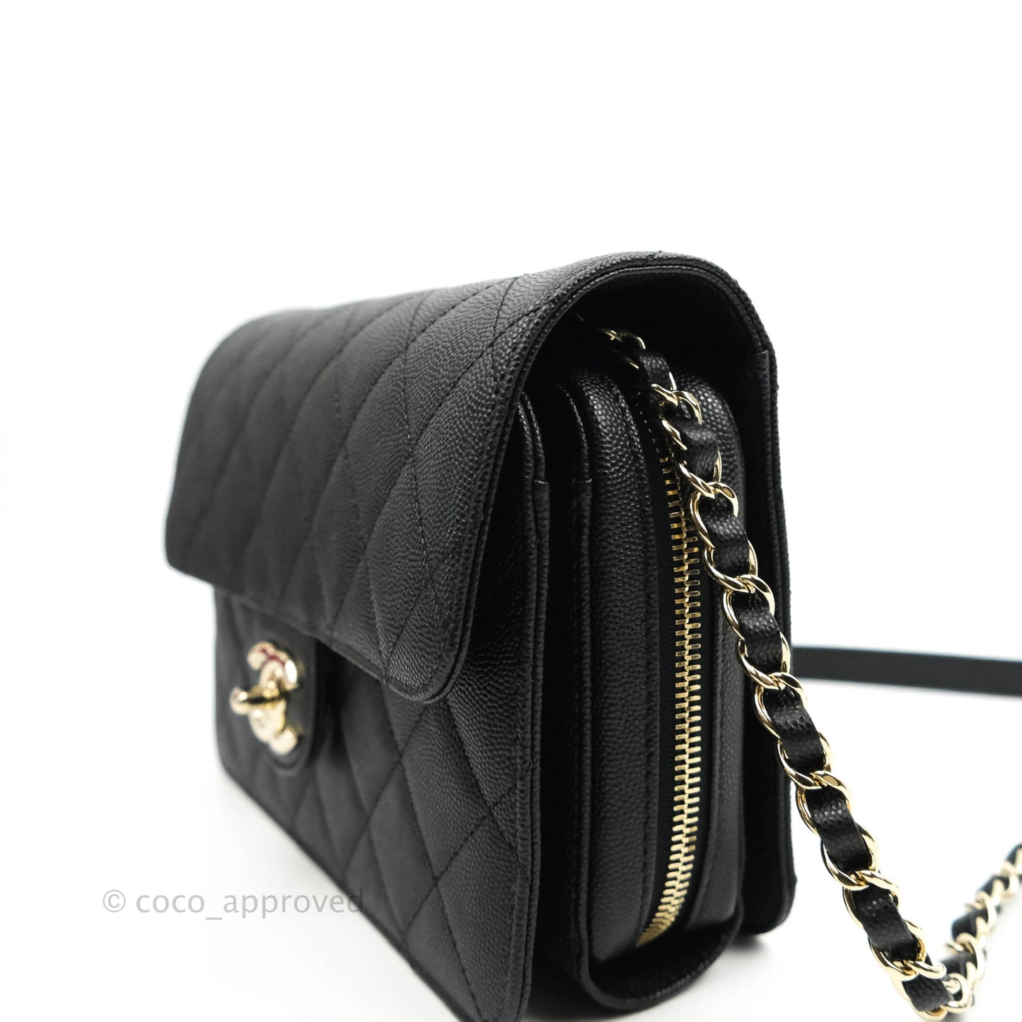 Chanel Quilted Like The Wallet Medium Flap Black Caviar Gold Hardware 22C