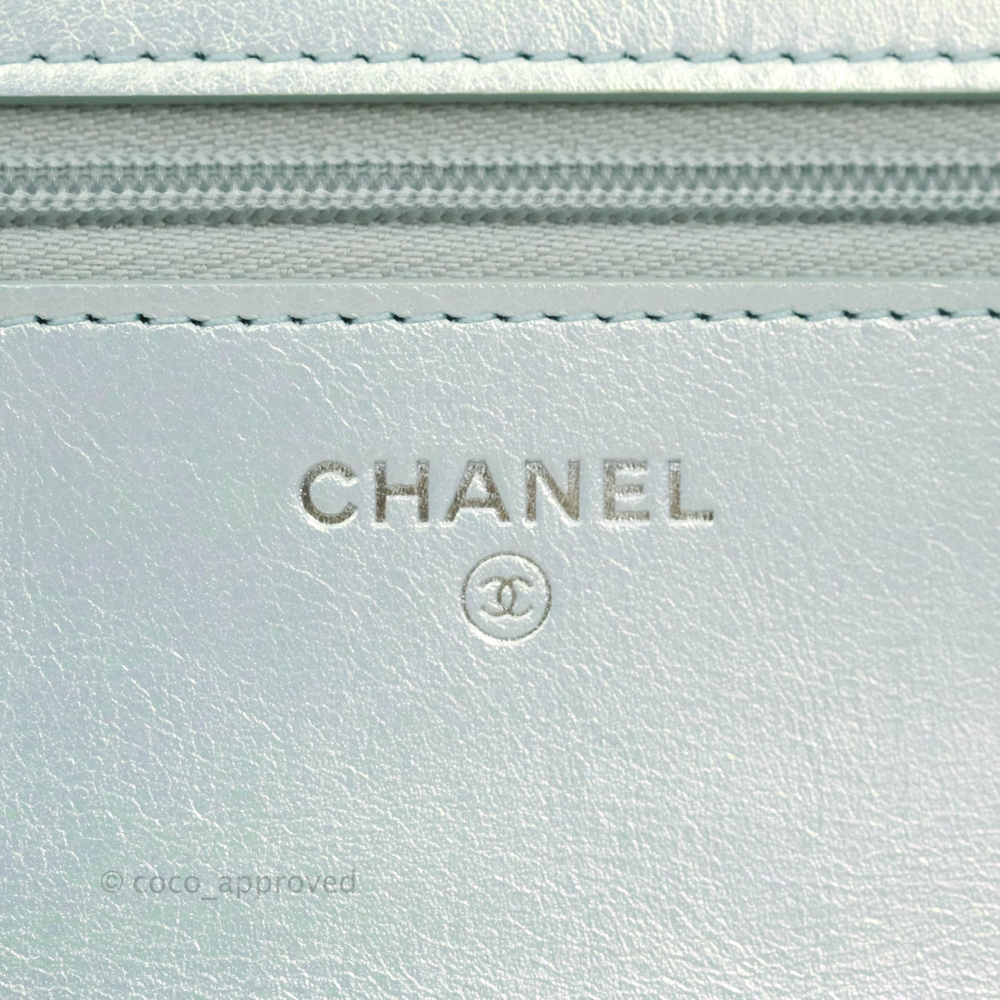 Chanel WOC Quilted Iridescent Light Blue Calfskin Silver Hardware