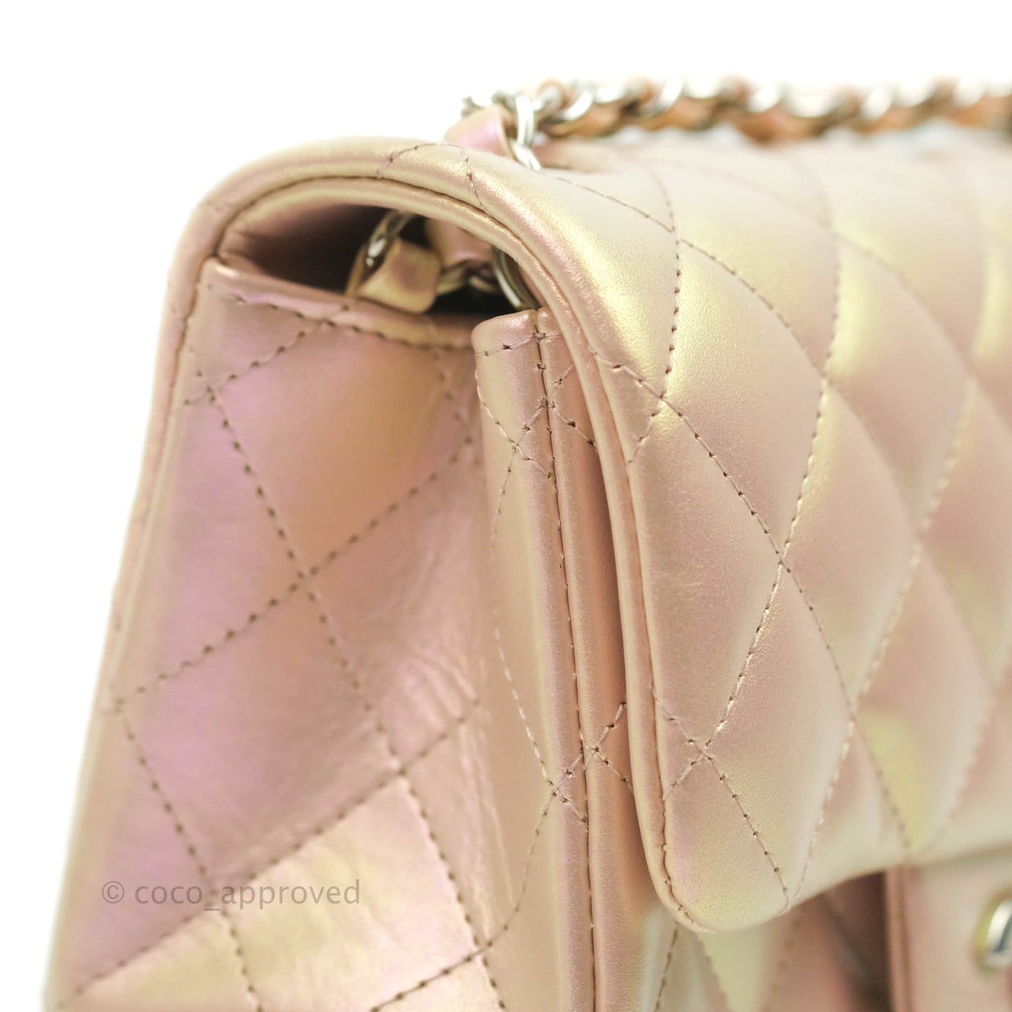 Chanel Mini Square Quilted Iridescent Pink Silver Hardware