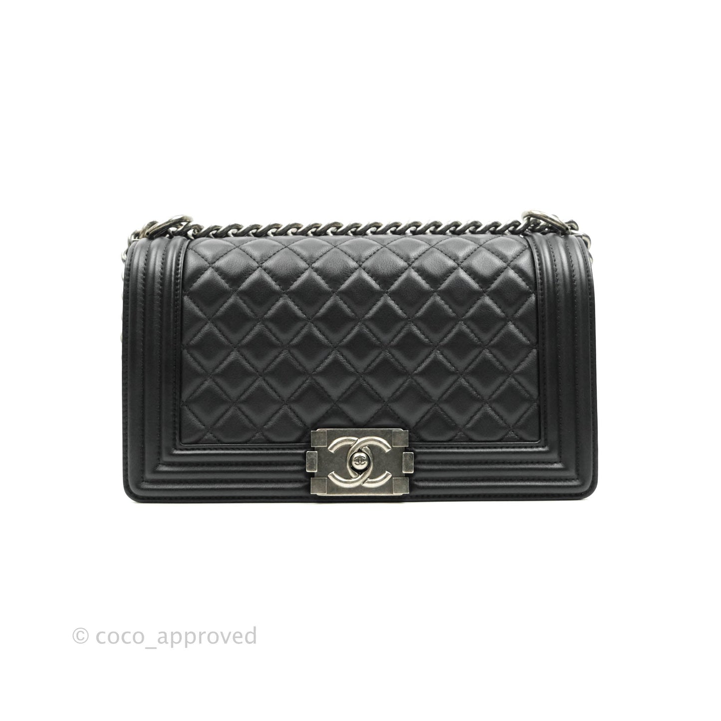 Chanel Quilted Medium Black Calfskin Boy Flap Ruthenium Hardware