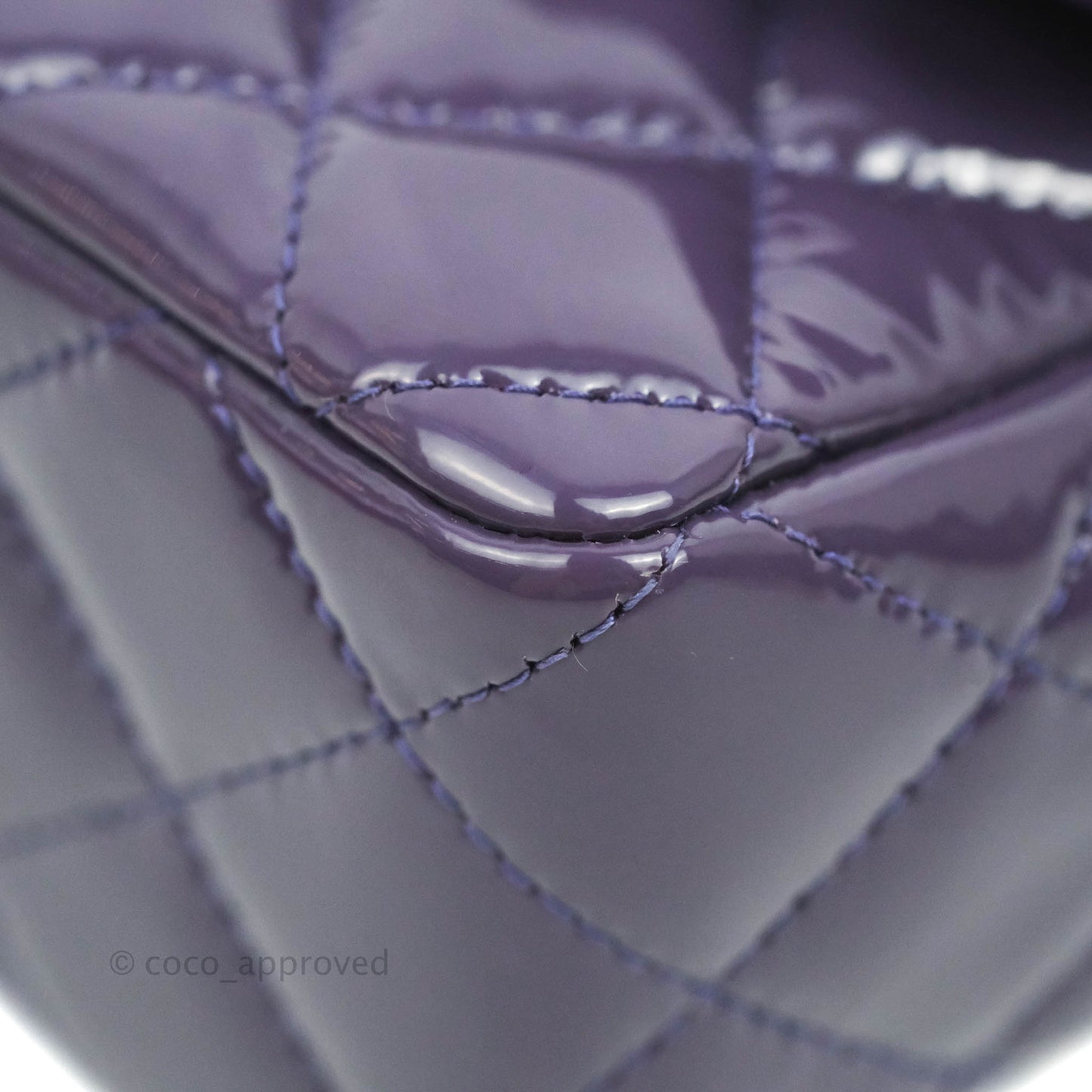 Chanel Quilted Mini Rectangular Flap Purple Patent Gun Metal