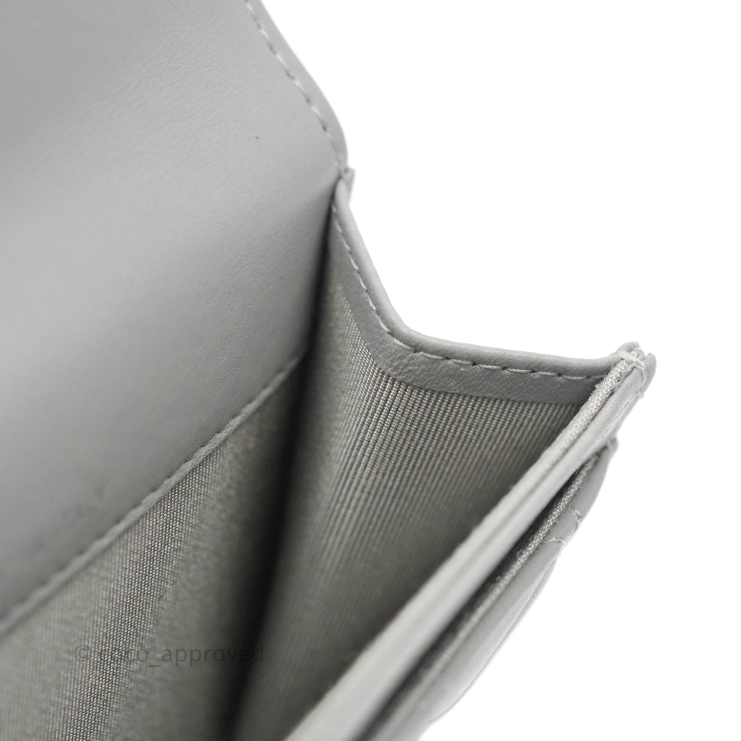 Chanel Quilted Flap Card Holder Grey Lambskin Silver Hardware