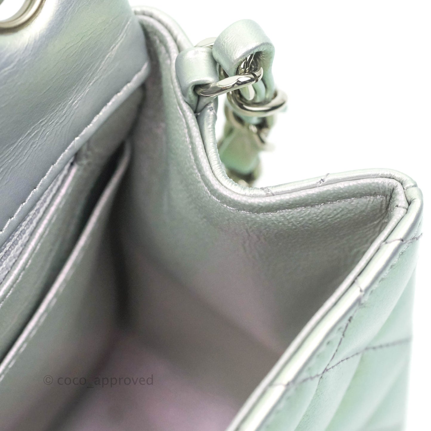 Chanel Mini Square Quilted Iridescent Lilac Silver Hardware 21K