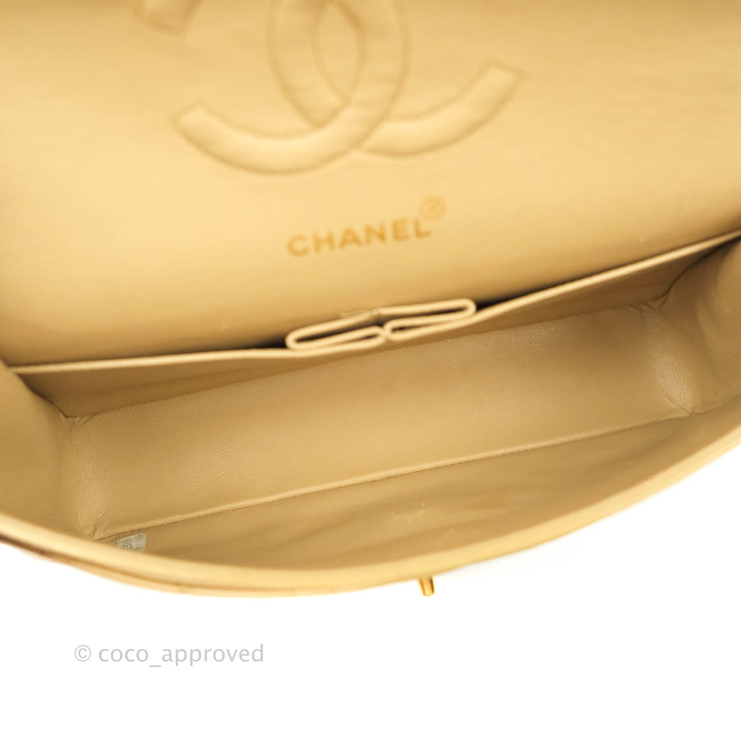 Chanel Vintage Classic M/L Medium Double Flap Bag Beige Lambskin 24K Gold Hardware