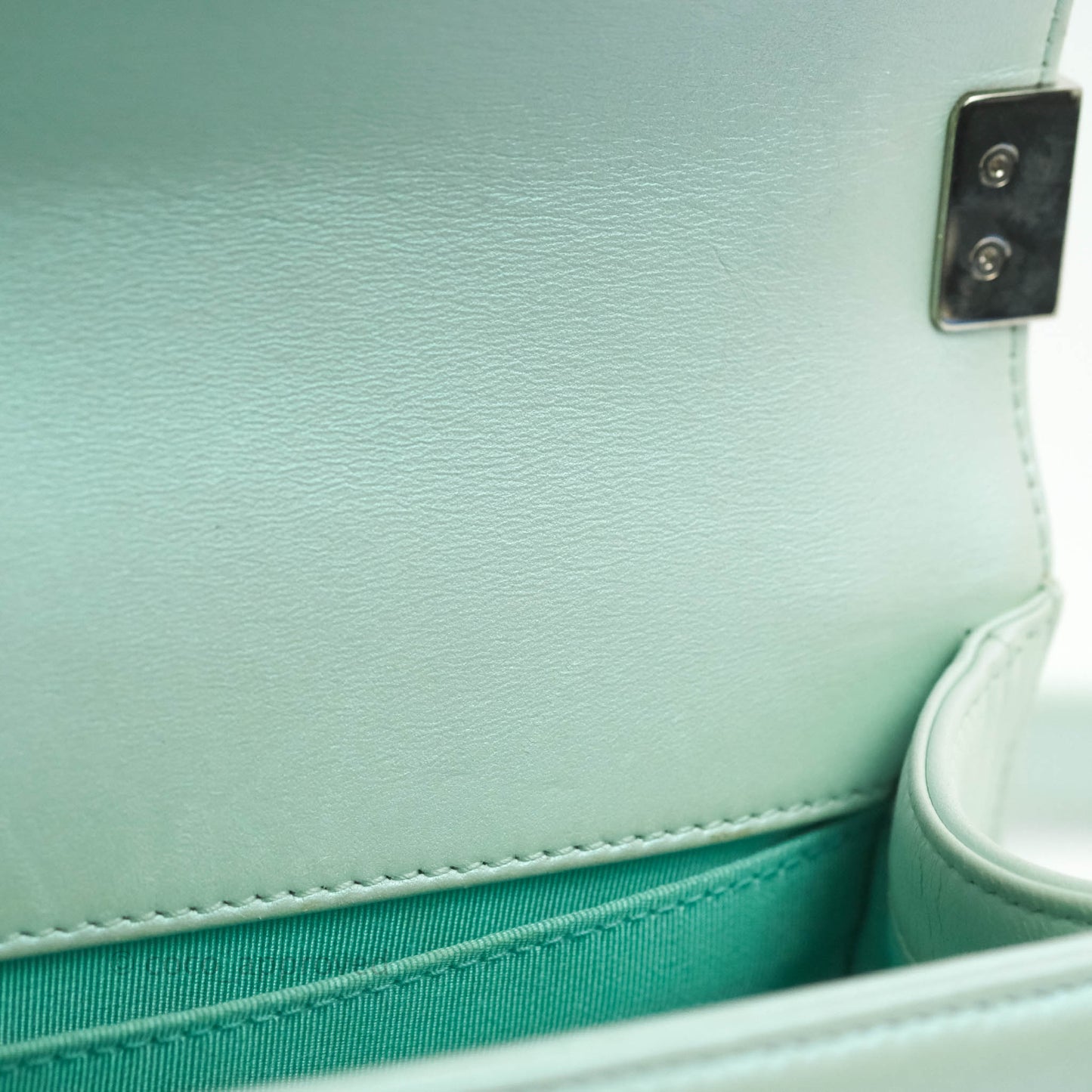 Chanel Medium Chevron Boy Iridescent Light Mint Calfskin Silver Hardware