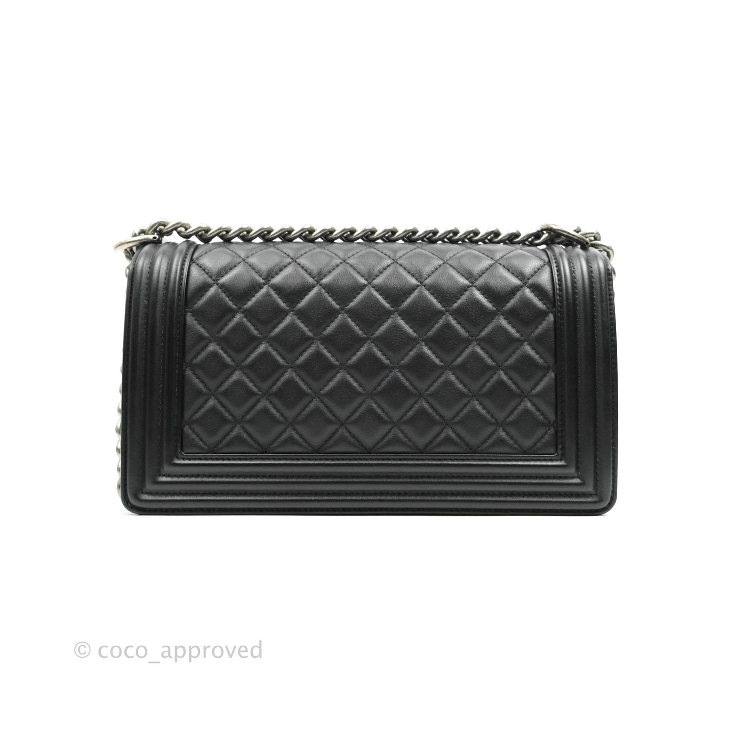 Chanel Quilted Medium Black Calfskin Boy Flap Ruthenium Hardware