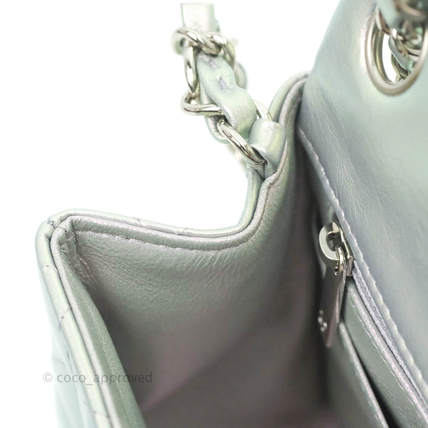 Chanel Mini Square Quilted Iridescent Lilac Silver Hardware 21K