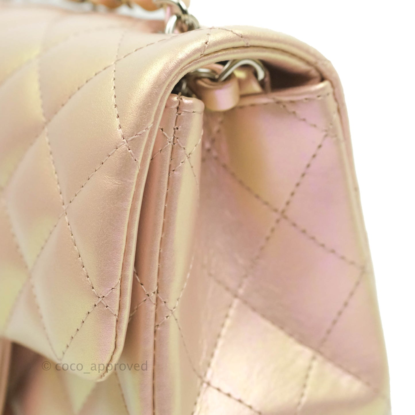 Chanel Mini Square Quilted Iridescent Pink Silver Hardware