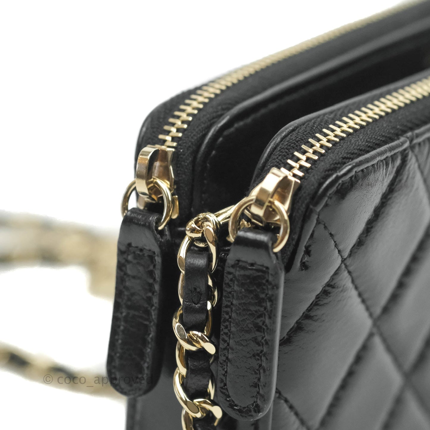 Chanel Pearl Charm Clutch With Chain Black Shiny Calfskin Gold Hardware