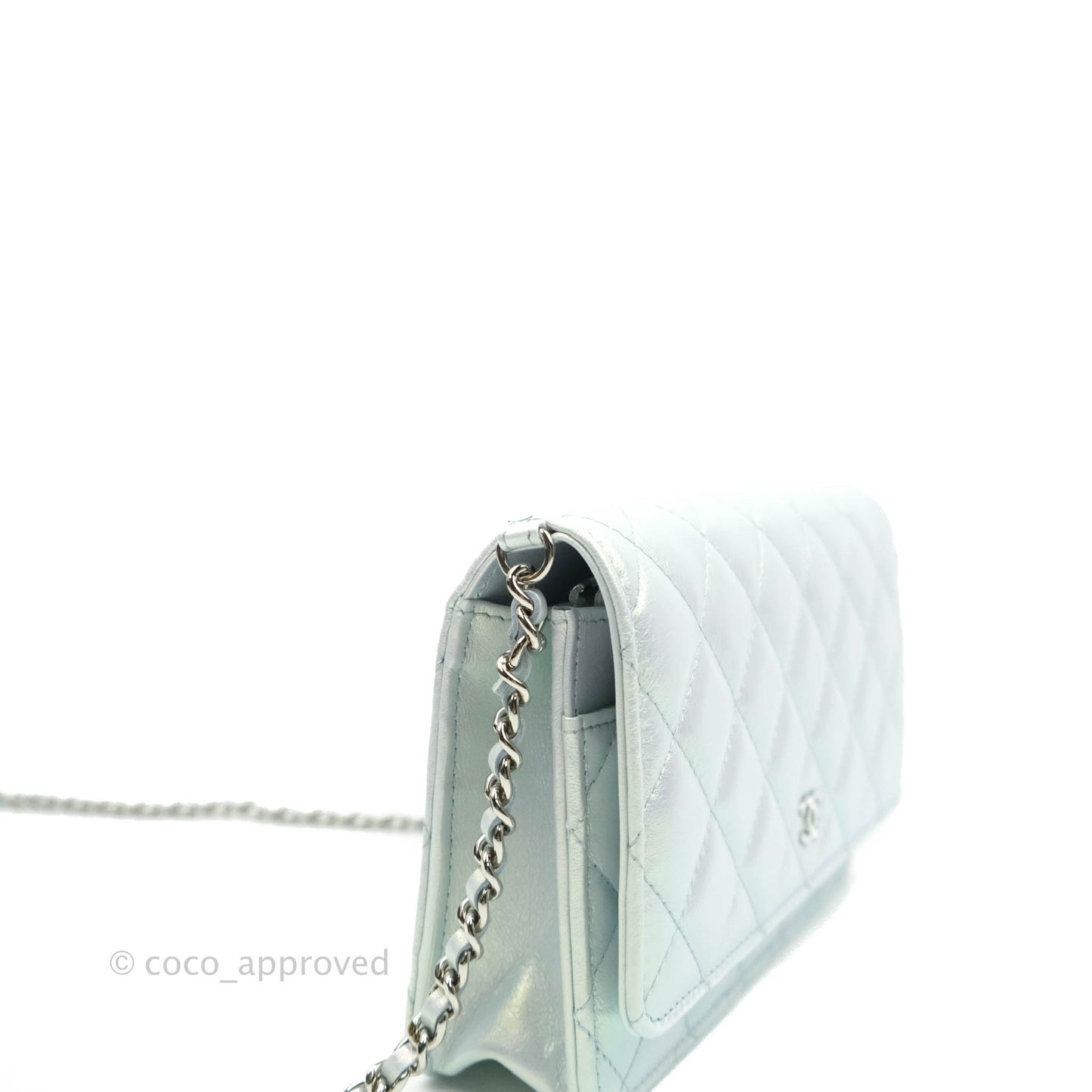 Chanel WOC Quilted Iridescent Light Blue Calfskin Silver Hardware