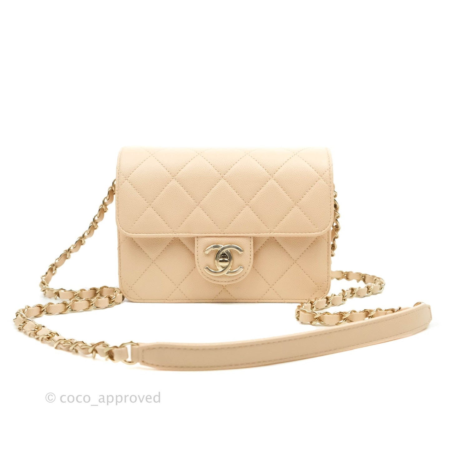 Chanel Quilted Small Like The Wallet Flap Light Beige Caviar Light Gold Hardware 22C
