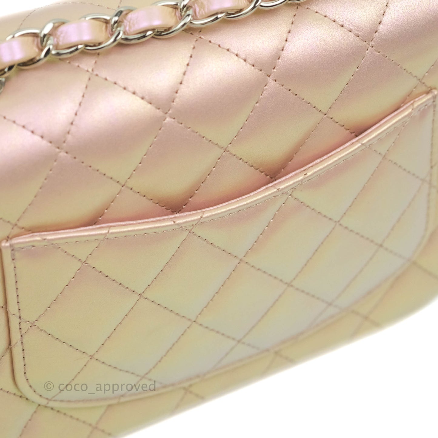 Chanel Mini Square Quilted Iridescent Pink Silver Hardware