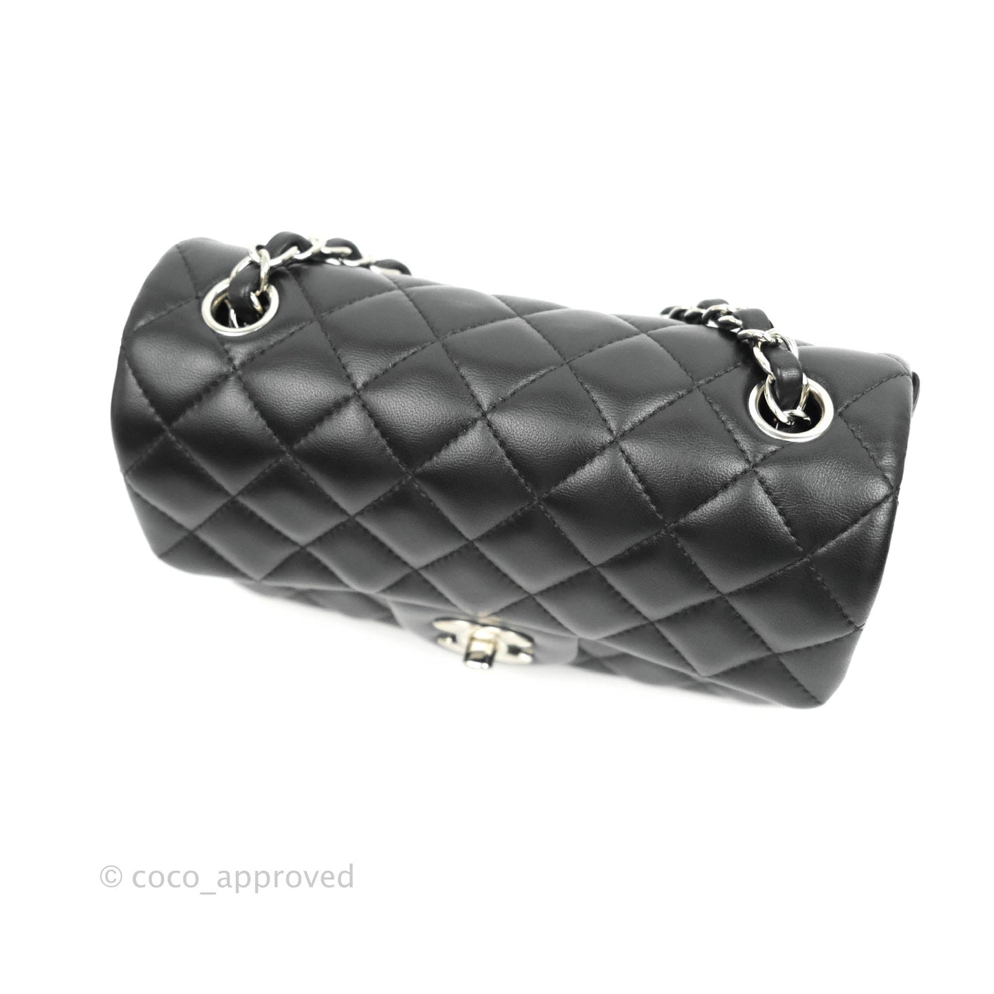 Chanel Quilted Mini Rectangular Black Lambskin Silver Hardware