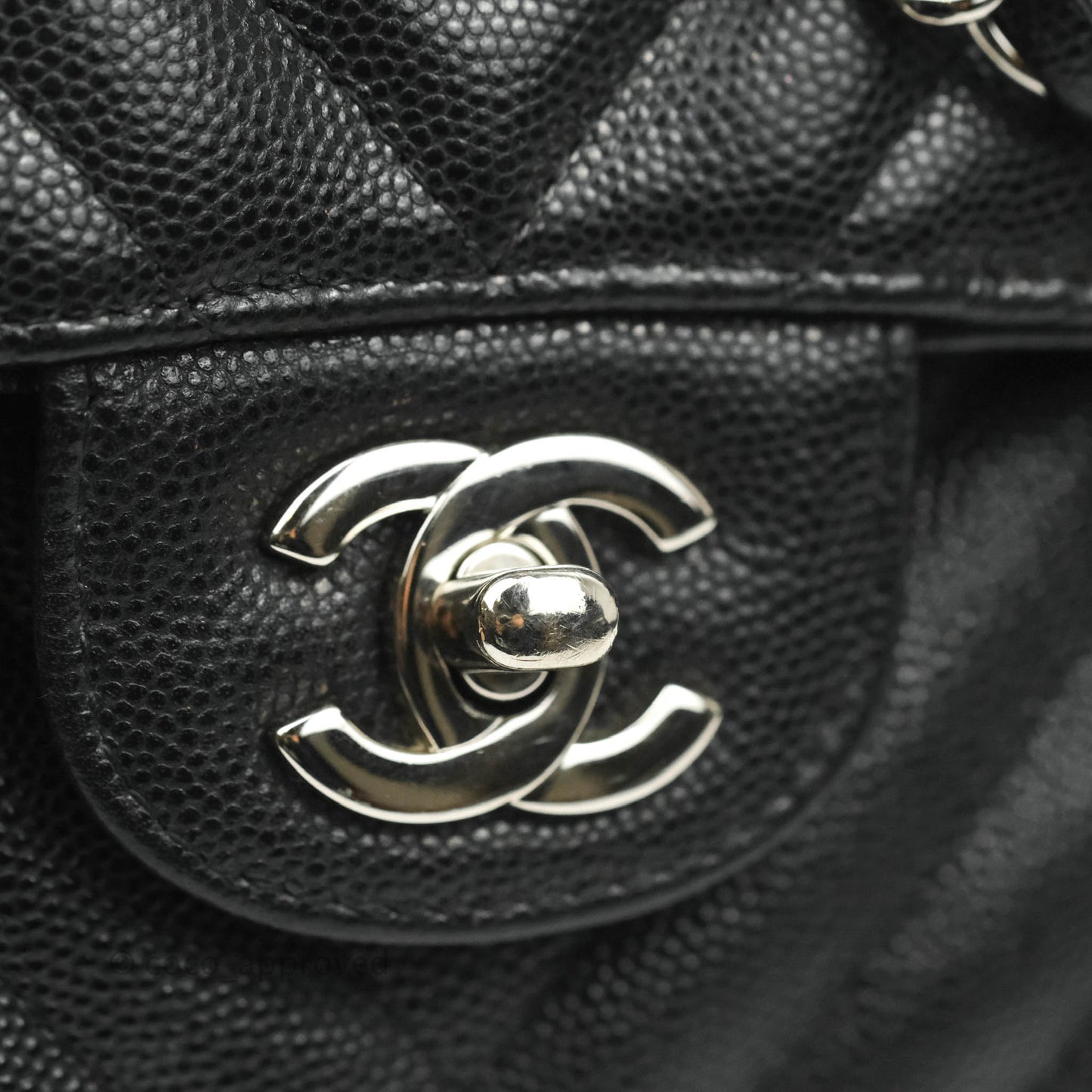 Chanel Classic M/L Medium Chevron Double Flap Black Caviar Silver Hardware