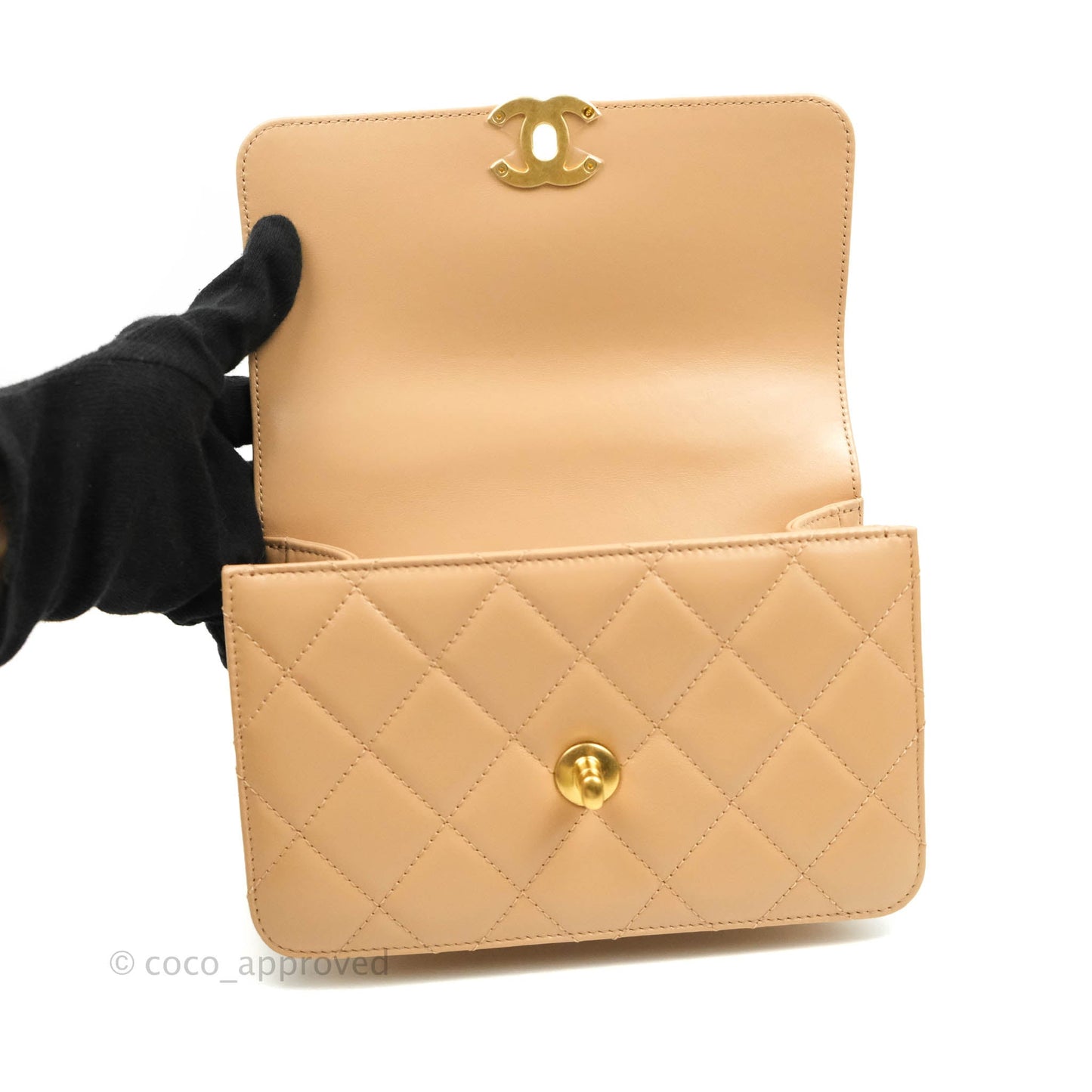 Chanel Quilted Mini Perfect Fit Adjustable Beige Calfskin Gold Hardware 21A