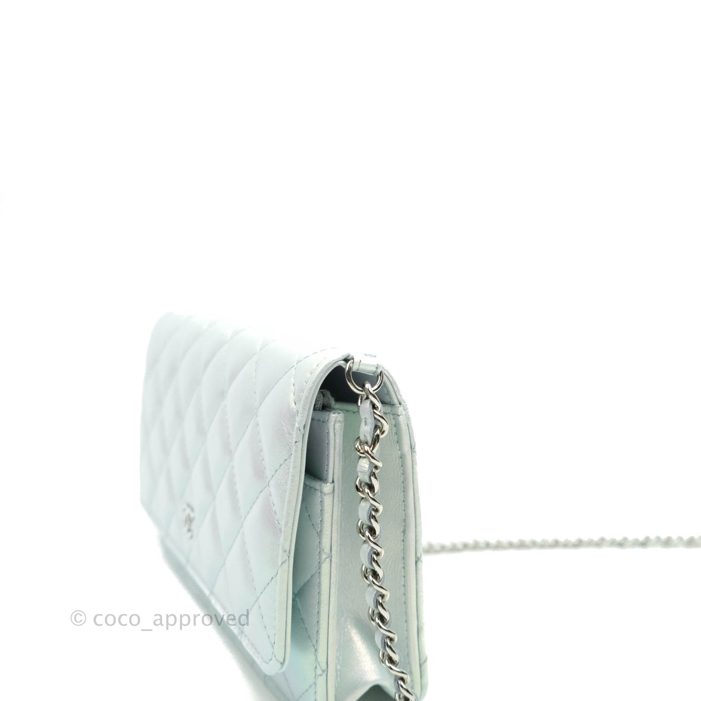 Chanel WOC Quilted Iridescent Light Blue Calfskin Silver Hardware