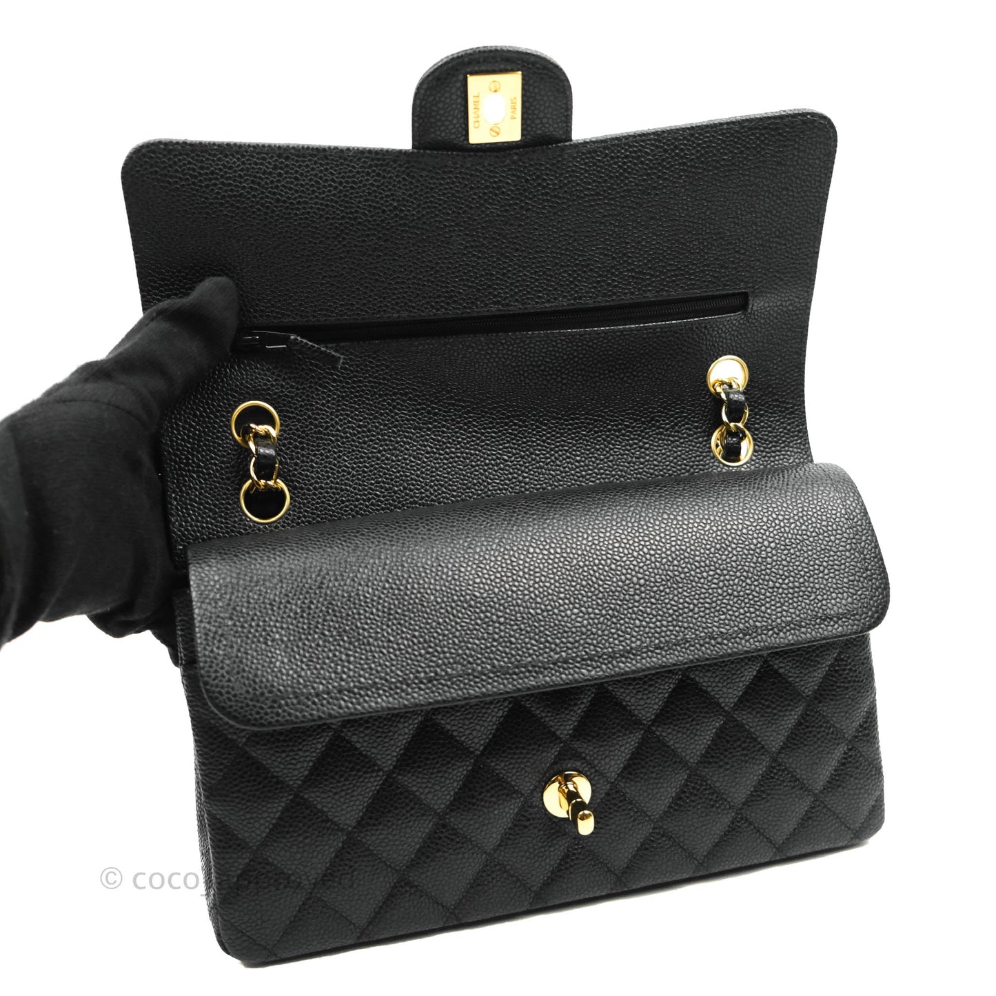 Chanel Medium M/L Quilted Classic Flap Black Caviar Gold Hardware