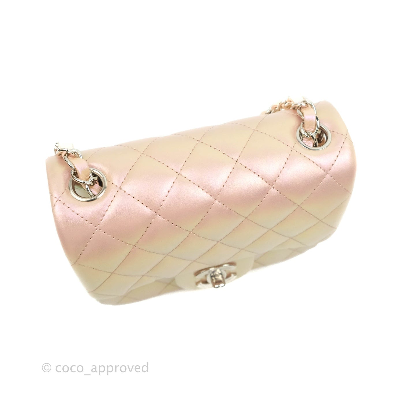 Chanel Mini Square Quilted Iridescent Pink Silver Hardware
