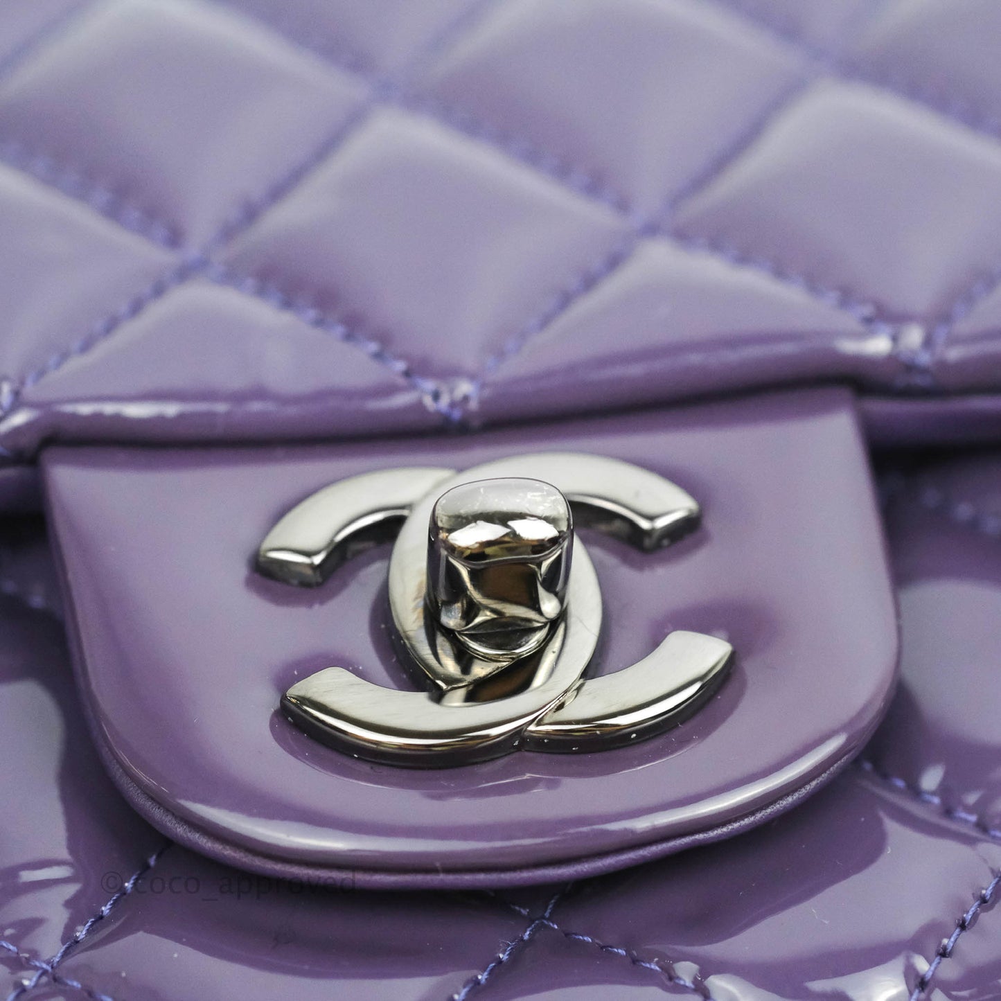 Chanel Quilted Mini Rectangular Flap Purple Patent Gun Metal
