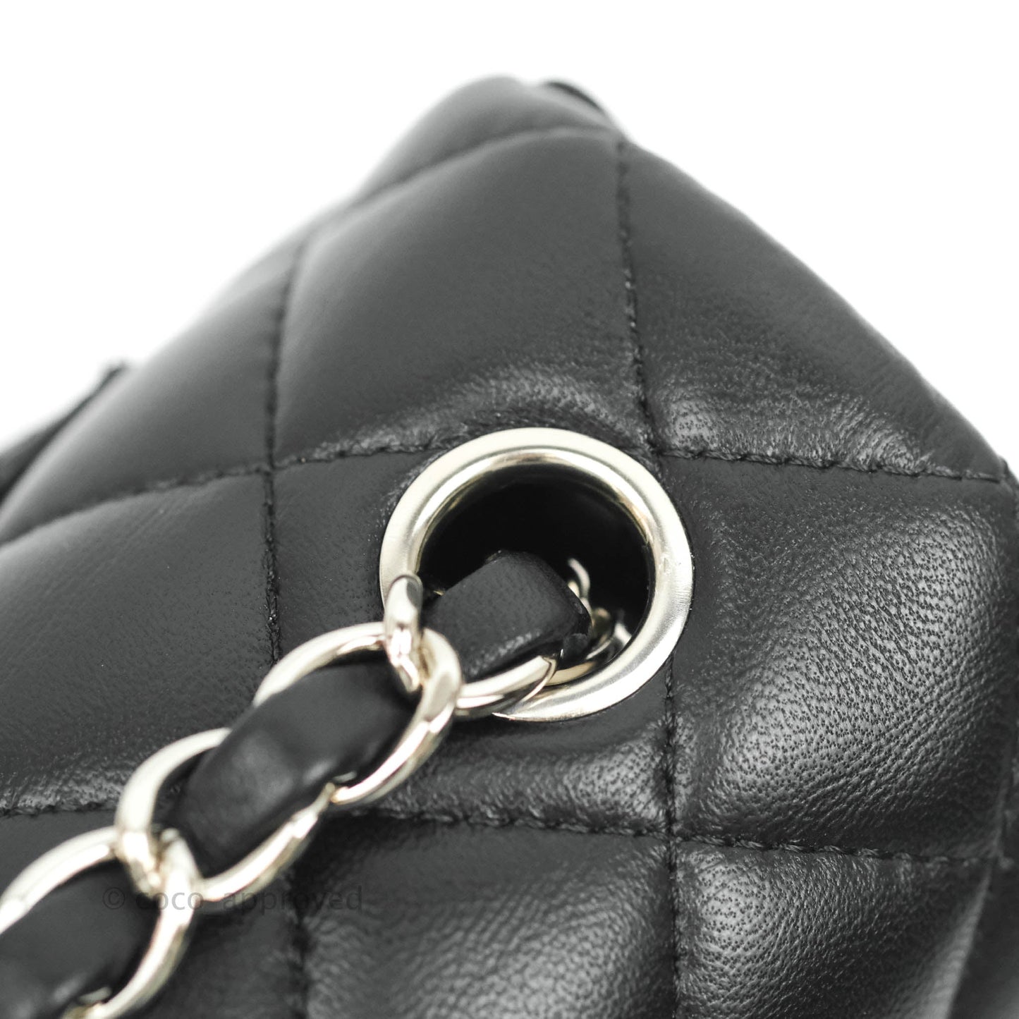 Chanel Quilted Mini Rectangular Black Lambskin Silver Hardware