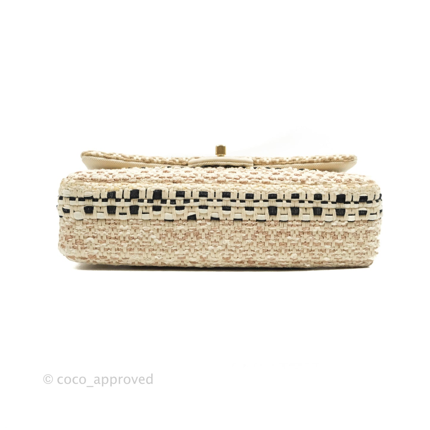 Chanel M/L Medium Flap Beige Tweed Chain Braid Aged Gold Hardware 19P