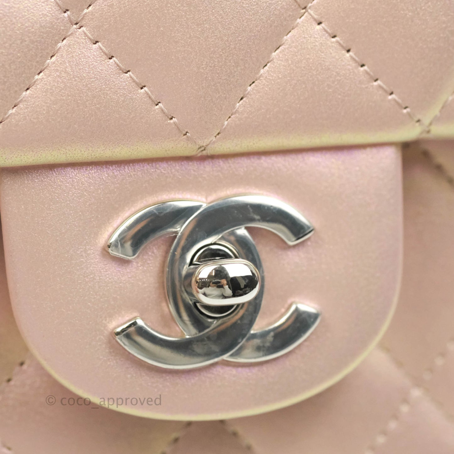 Chanel Mini Square Quilted Iridescent Pink Silver Hardware