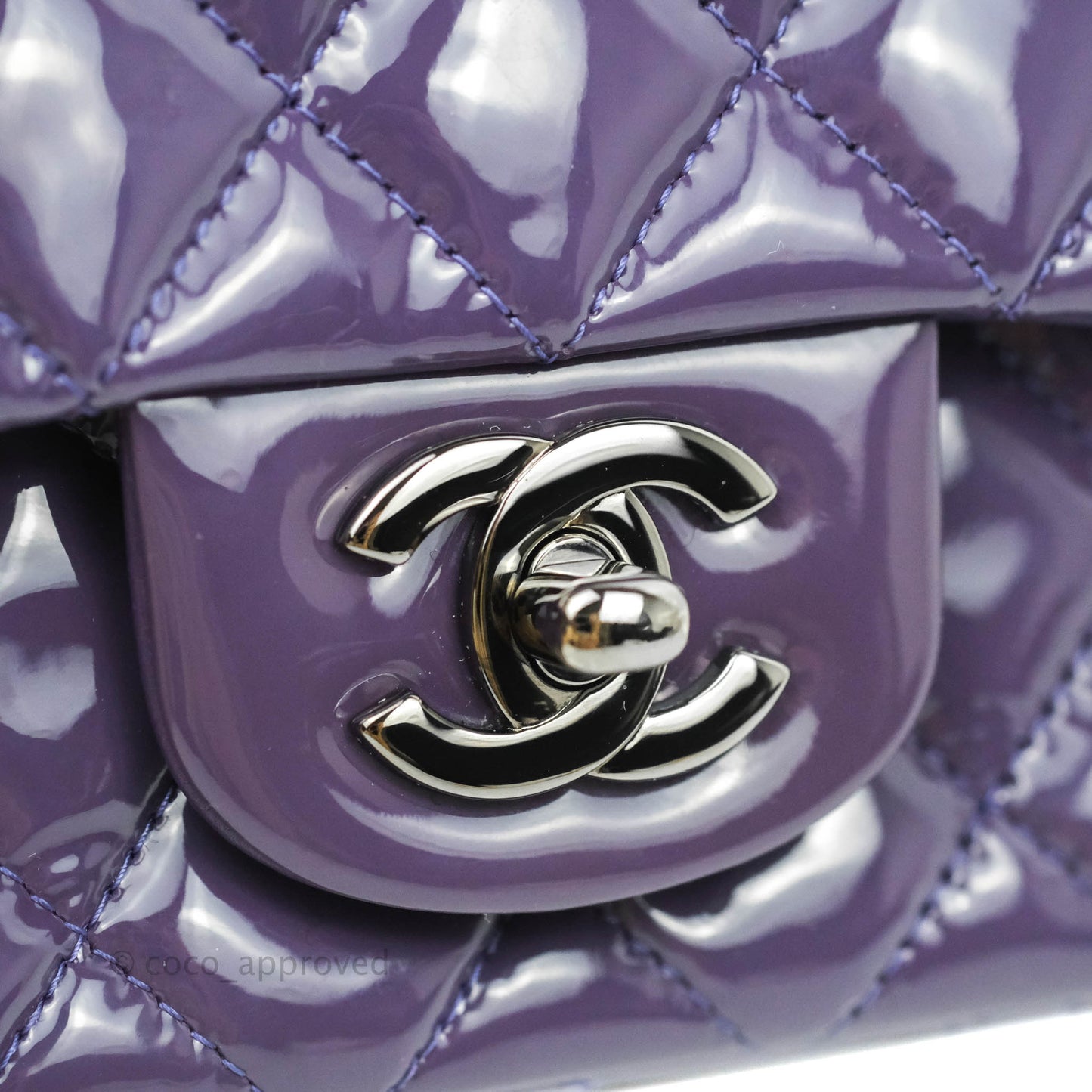 Chanel Quilted Mini Rectangular Flap Purple Patent Gun Metal