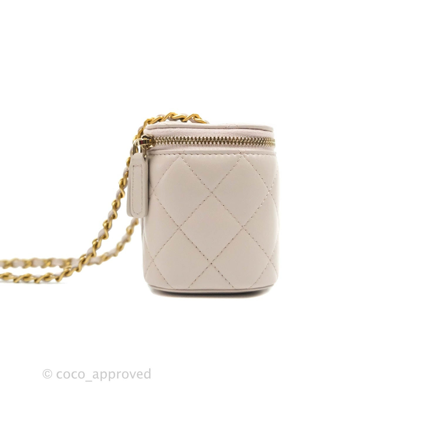 Chanel Classic Mini Pearl Crush Vanity With Chain Lilac Pink Lambskin Aged Gold Hardware