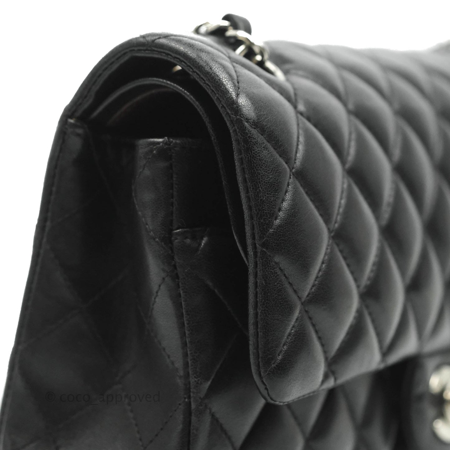 Chanel Classic M/L Medium Double Flap Black Lambskin Silver Hardware