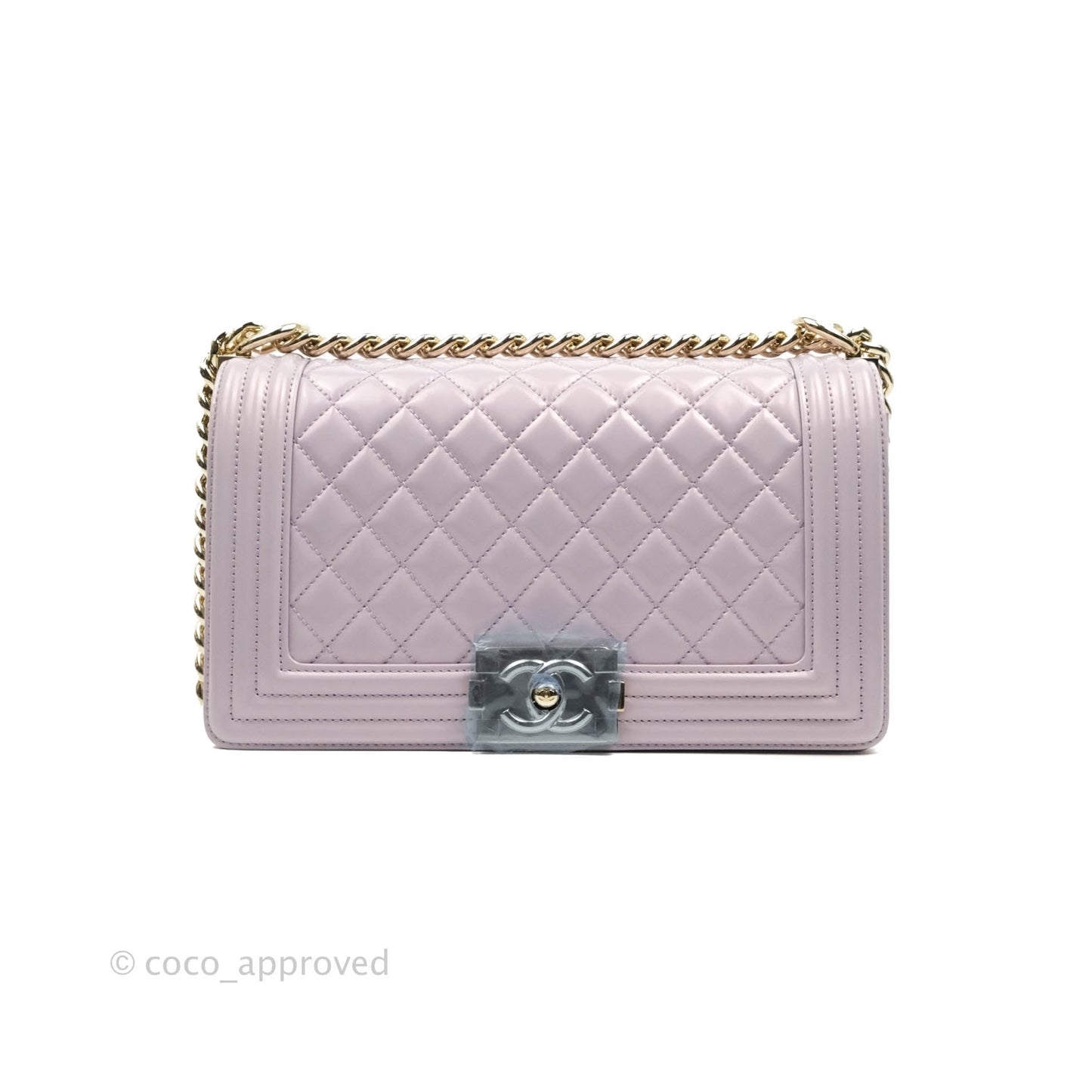 Chanel Quilted Medium Boy Iridescent Lilac Calfskin Light Gold Hardware
