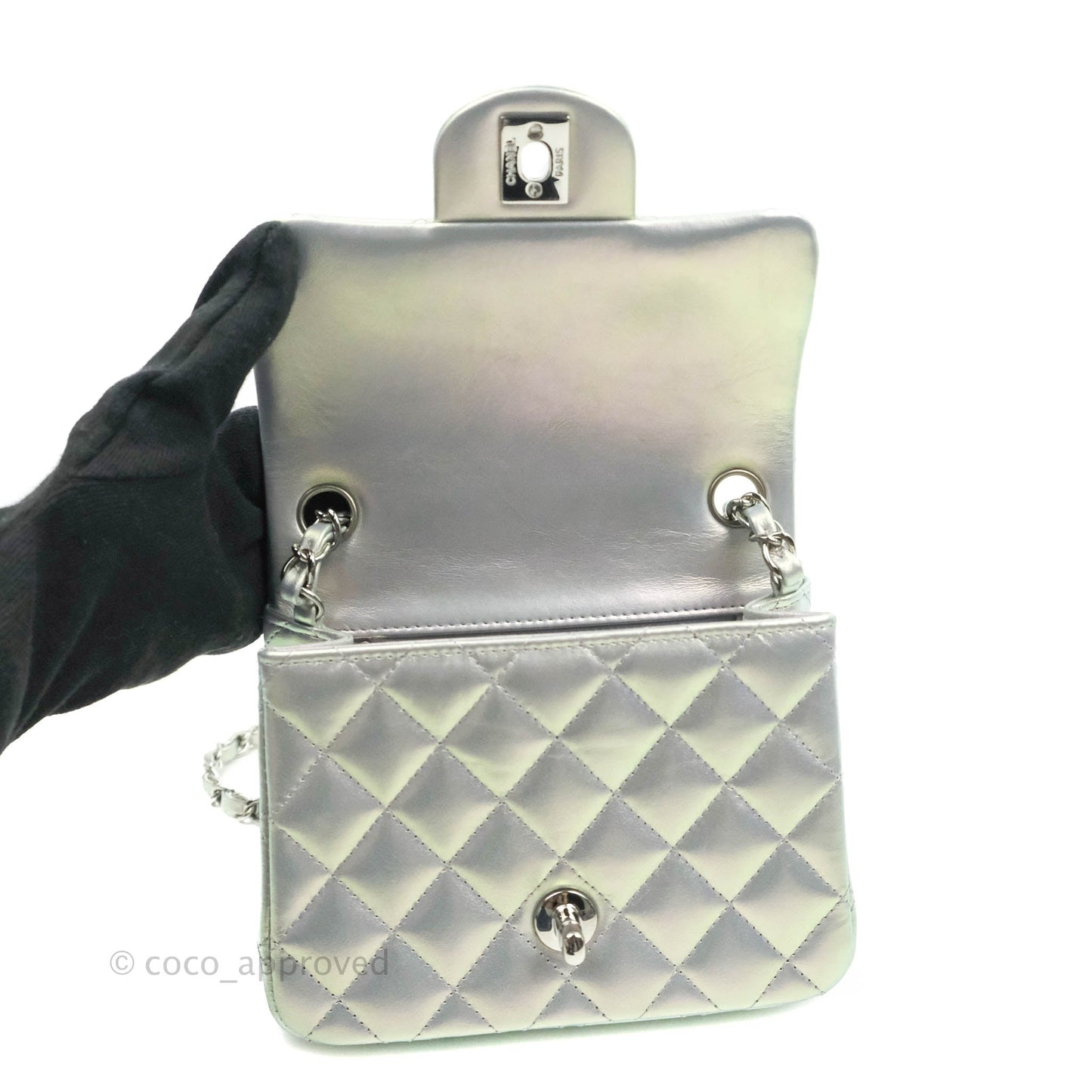 Chanel Mini Square Quilted Iridescent Lilac Silver Hardware 21K