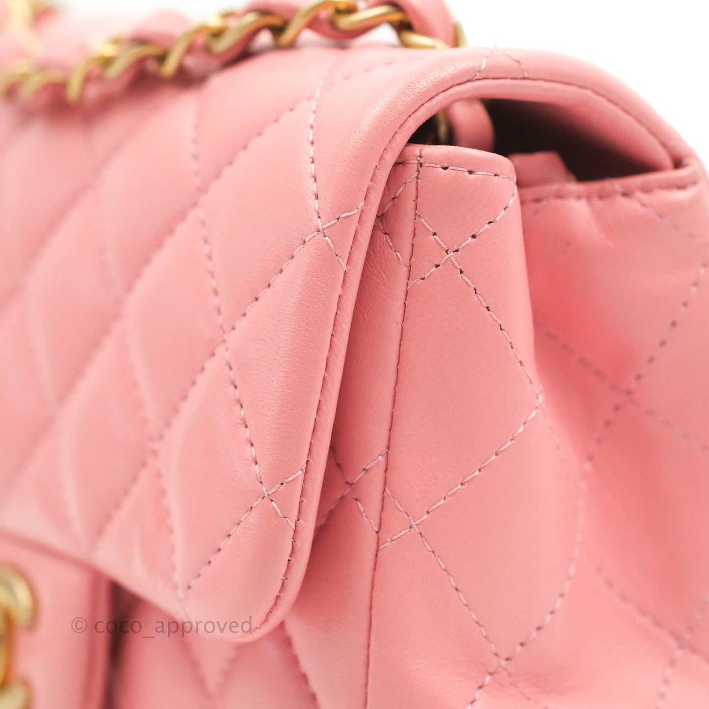 Chanel Quilted Mini Square Pink Lambskin Aged Gold Hardware 19S