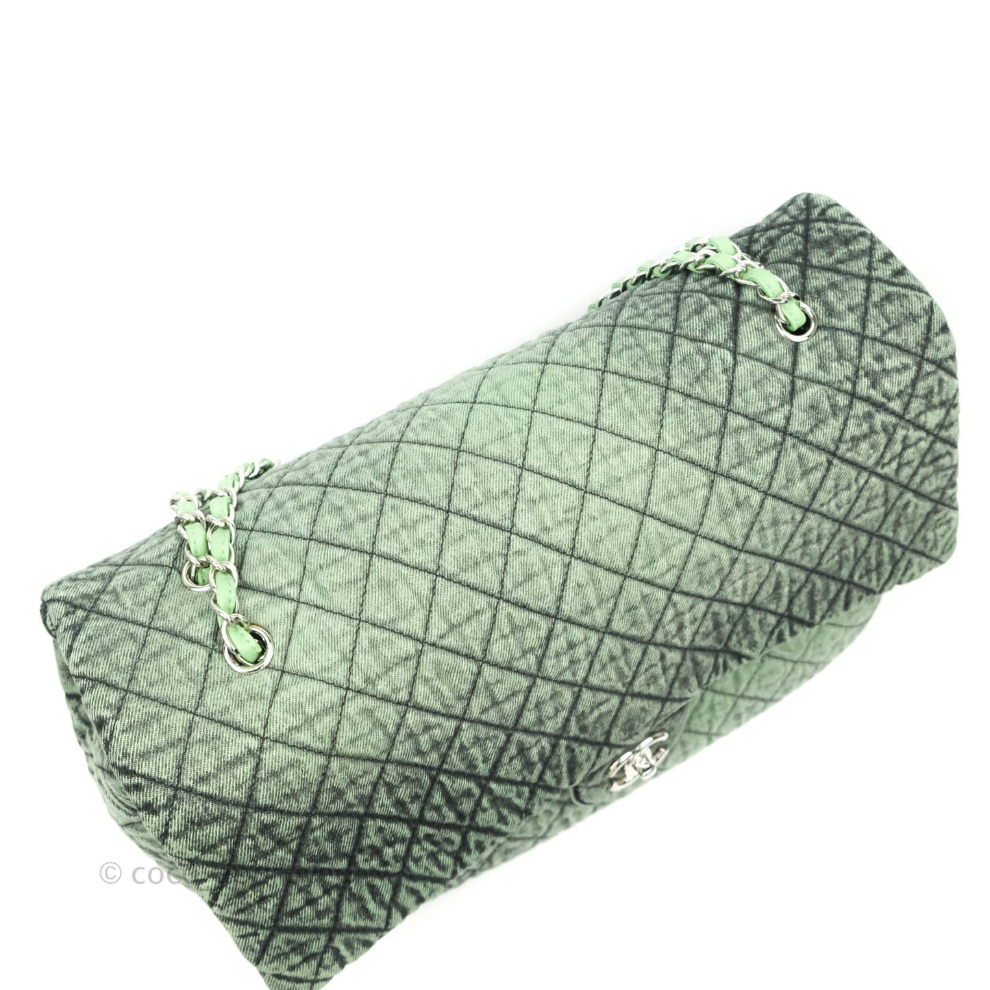Chanel Small XXL Denimpression Flap Bag Aged Green Denim Silver Hardware